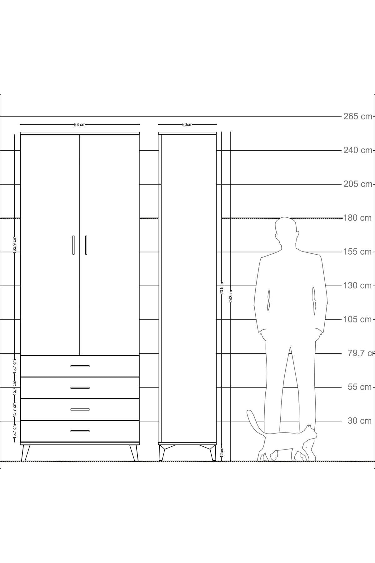 Arges Dolap 2 Raflı 4 Çekmeceli Tek Askılı 88x30x243 - S33M297V2A