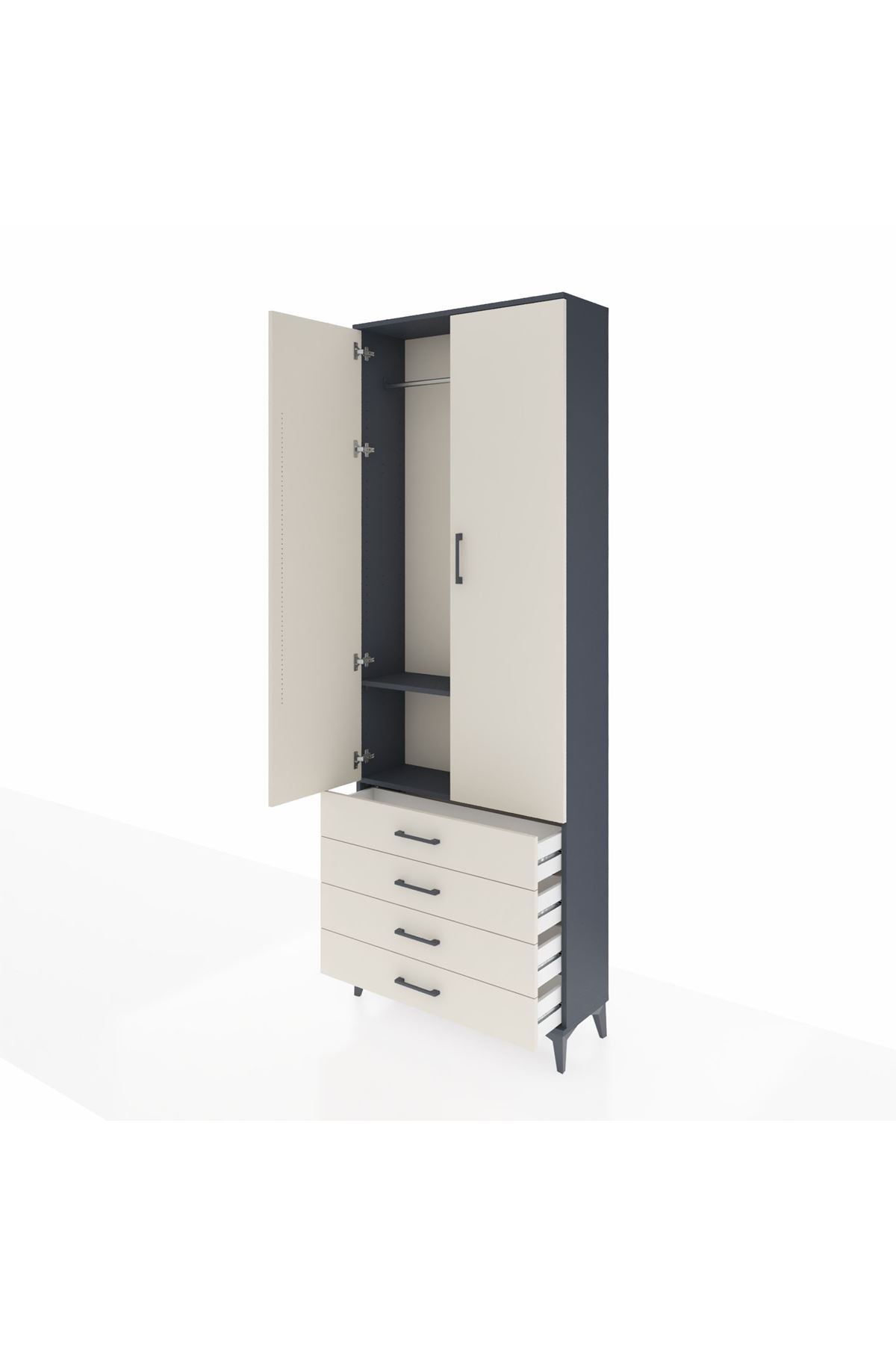 Arges Dolap 2 Raflı 4 Çekmeceli Tek Askılı 88x30x243 - S33M297V4A