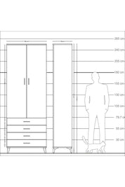 Arges Dolap 2 Raflı 4 Çekmeceli Tek Askılı 88x30x243 - S33M297V4A