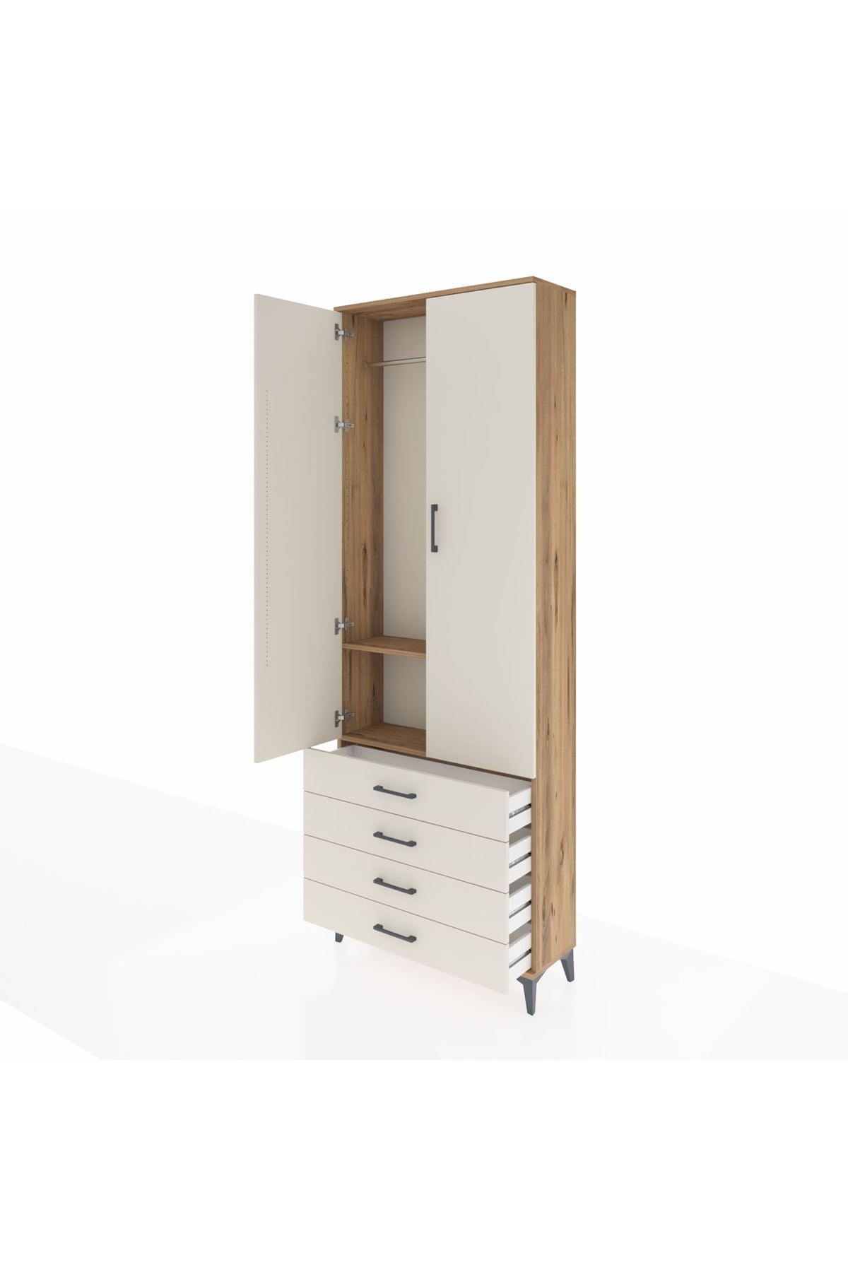 Arges Dolap 2 Raflı 4 Çekmeceli Tek Askılı 88x30x243 - S33M297V7A