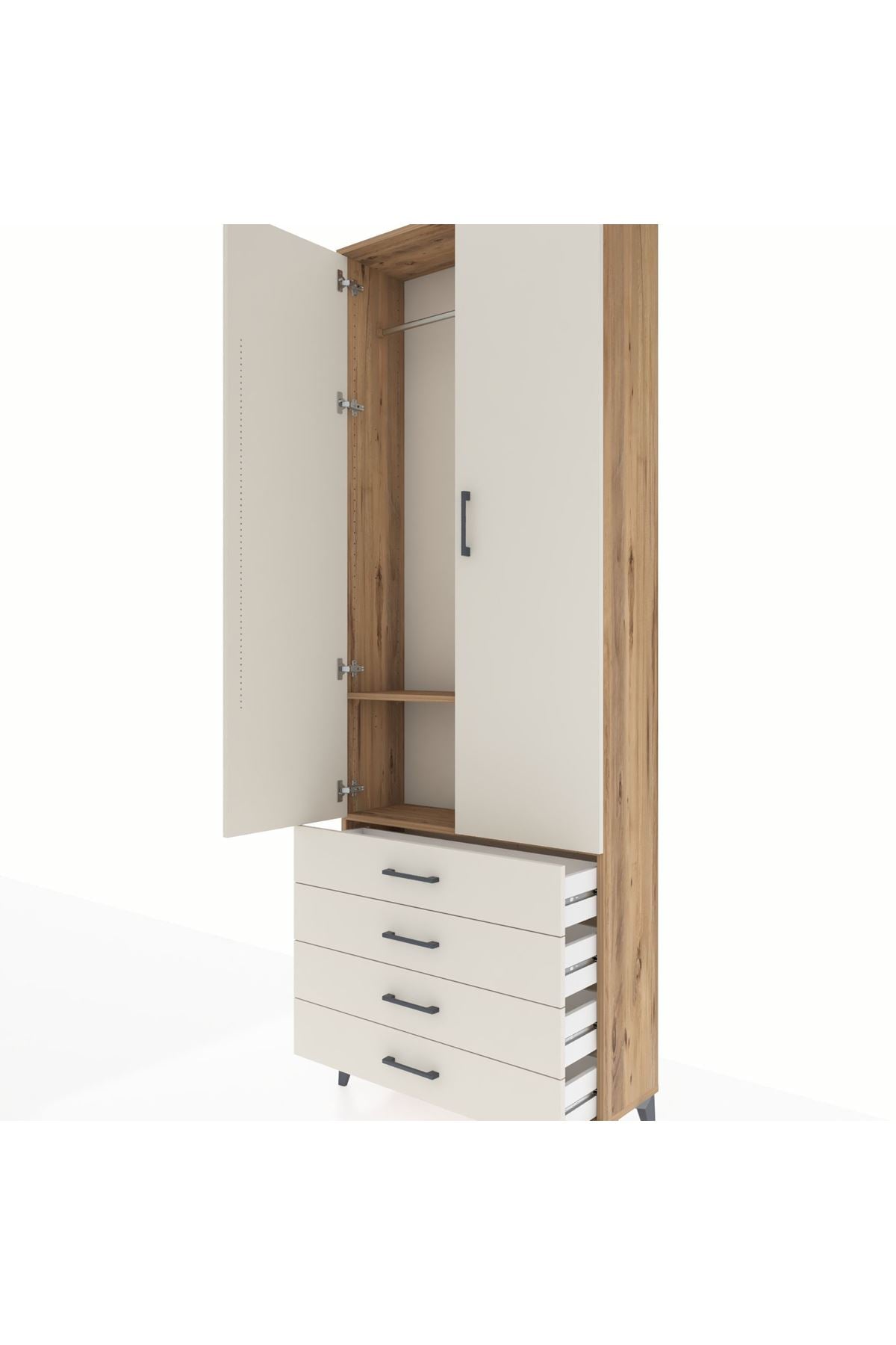 Arges Dolap 2 Raflı 4 Çekmeceli Tek Askılı 88x30x243 - S33M297V7A