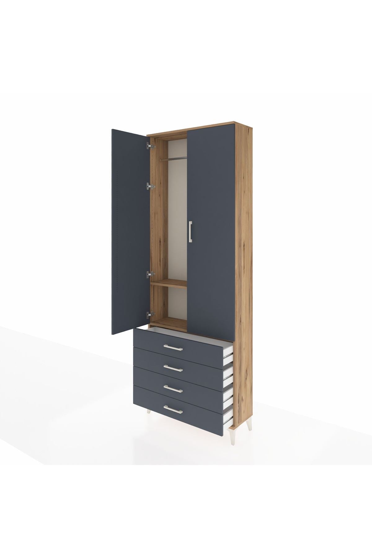Arges Dolap 2 Raflı 4 Çekmeceli Tek Askılı 88x30x243 - S33M297V8A