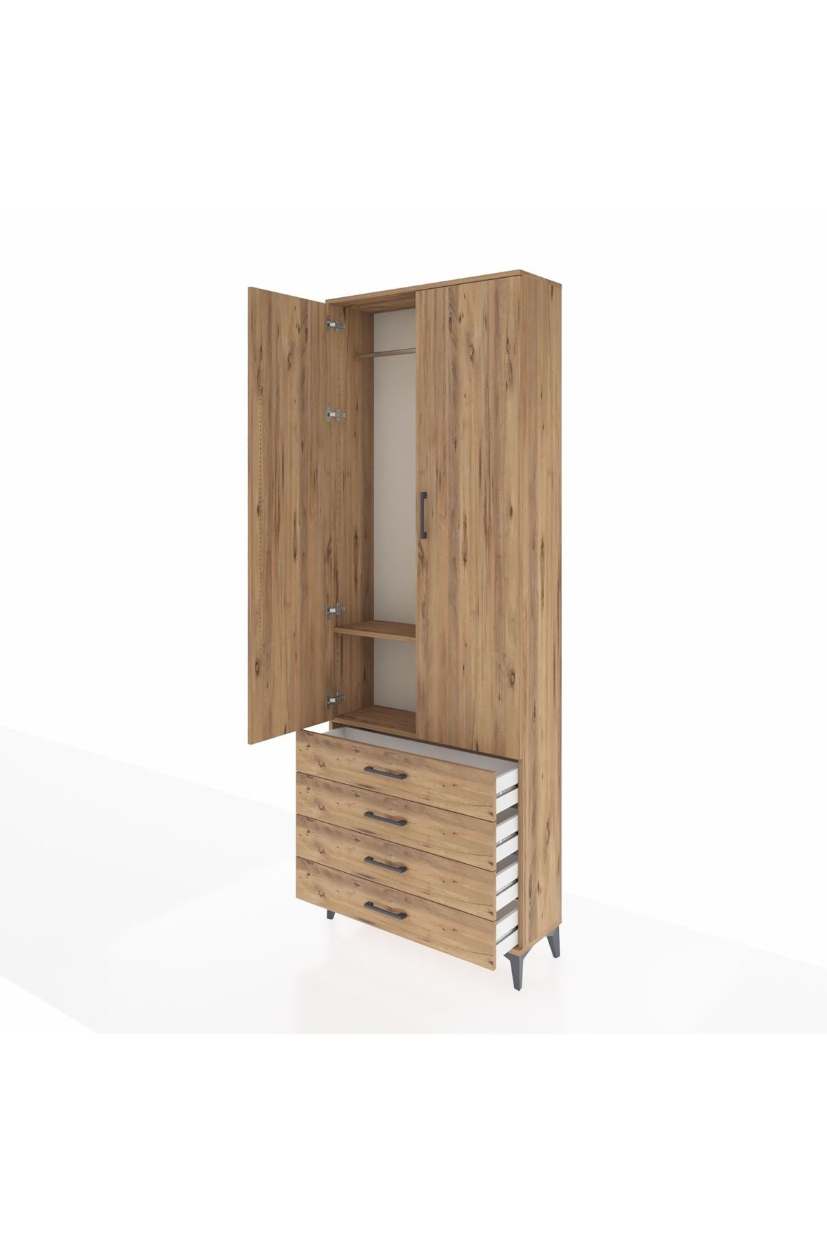 Arges Dolap 2 Raflı 4 Çekmeceli Tek Askılı 88x30x243 - S33M297V9A