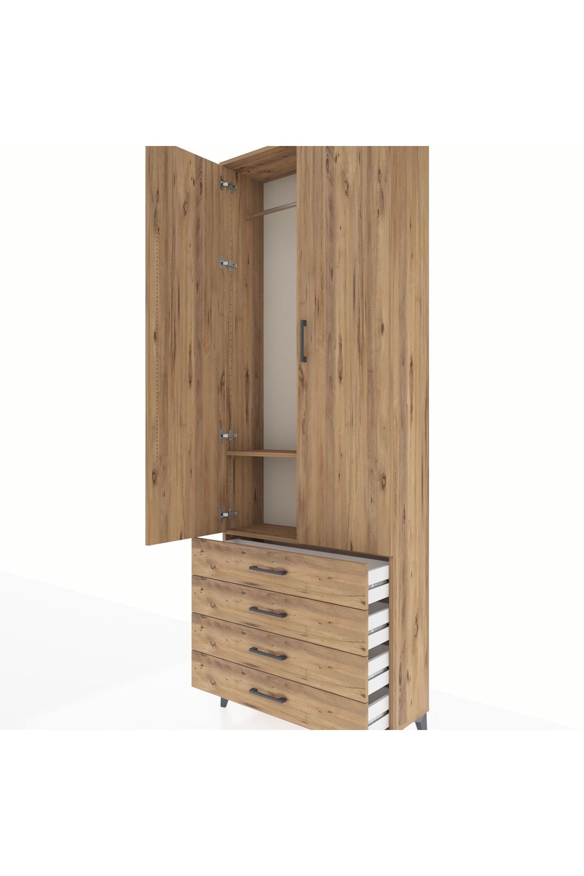 Arges Dolap 2 Raflı 4 Çekmeceli Tek Askılı 88x30x243 - S33M297V9A