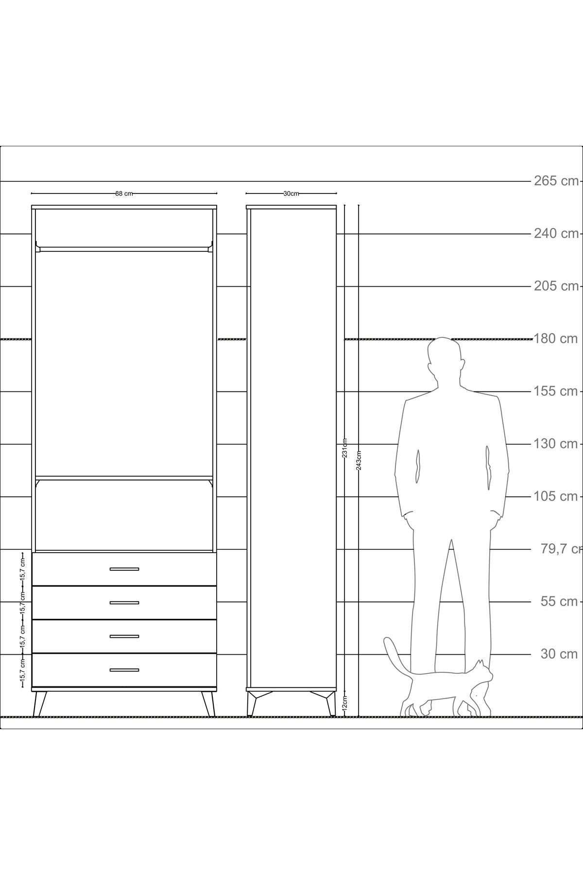 Arges Dolap 2 Raflı 4 Çekmeceli Tek Askılı 88x30x243 - S33M298V4A