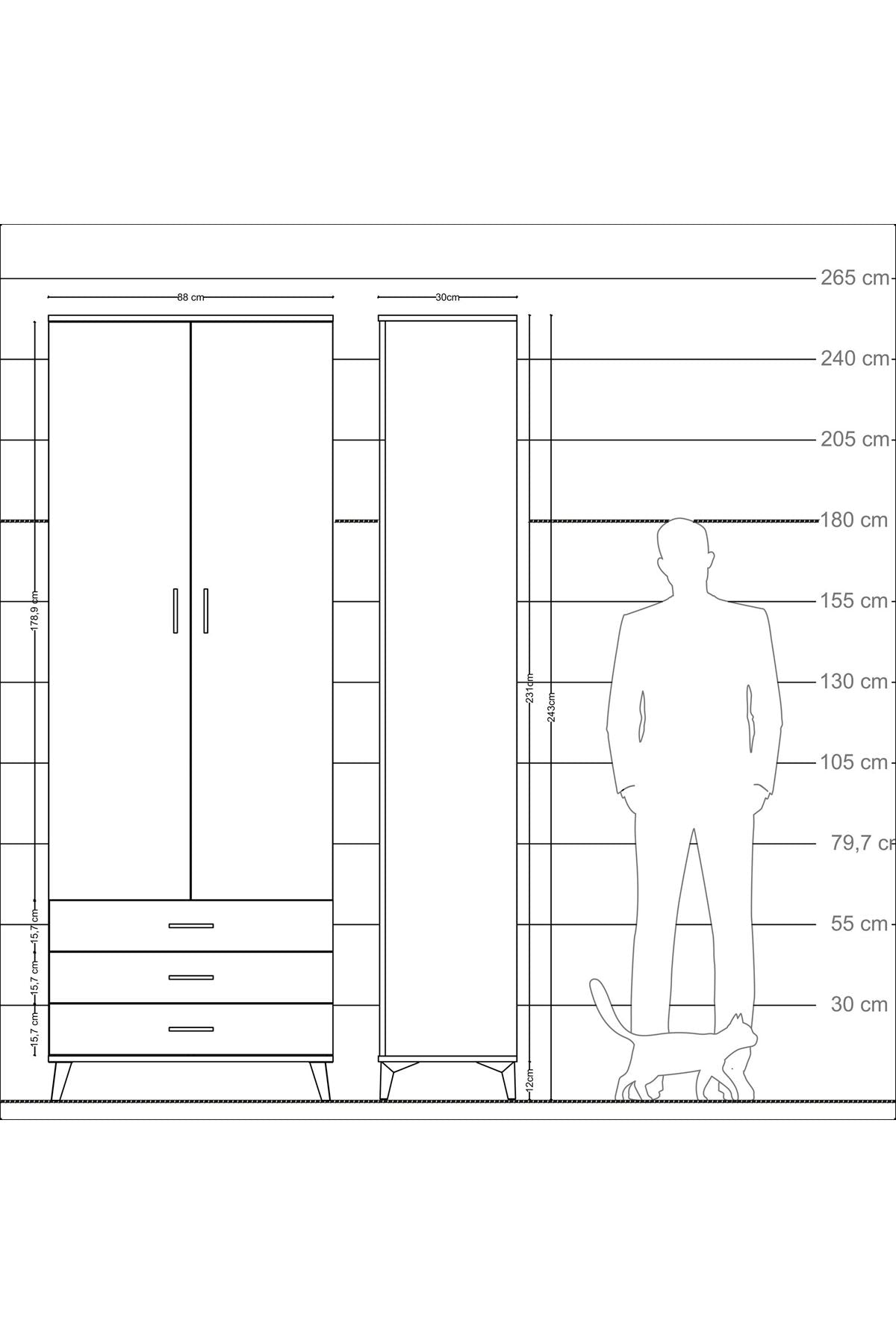 Arges Dolap 2 Raflı 3 Çekmeceli Tek Askılı 88x30x243 - S33M299V2A