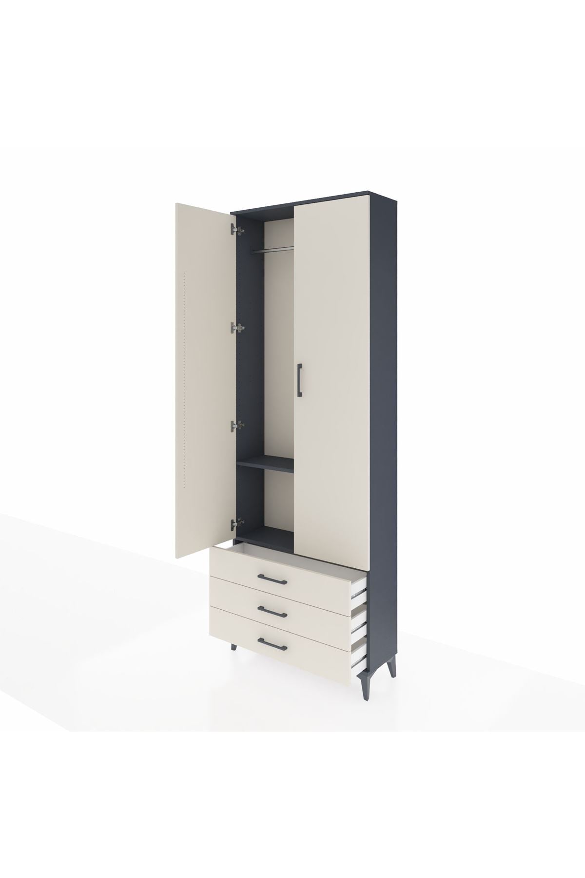 Arges Dolap 2 Raflı 3 Çekmeceli Tek Askılı 88x30x243 - S33M299V4A