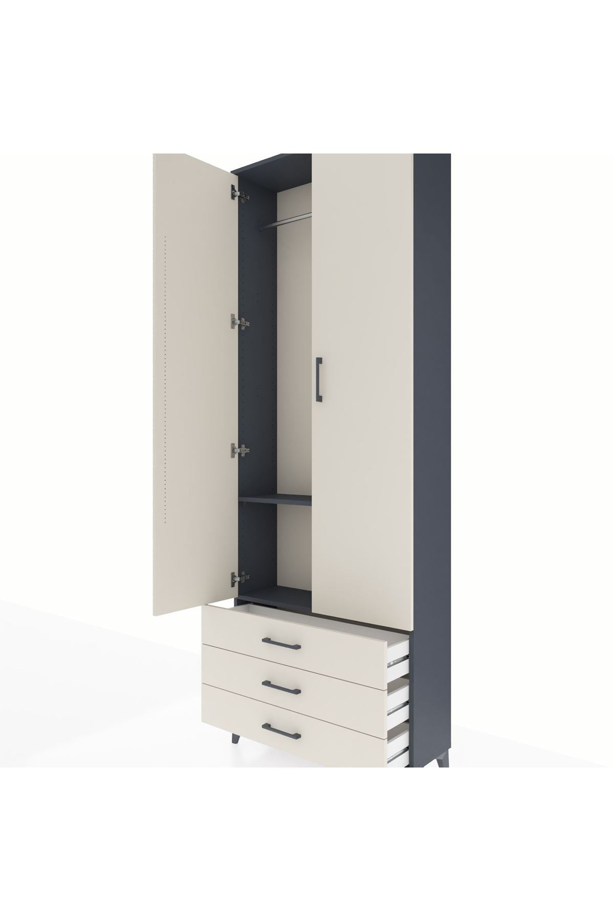 Arges Dolap 2 Raflı 3 Çekmeceli Tek Askılı 88x30x243 - S33M299V4A