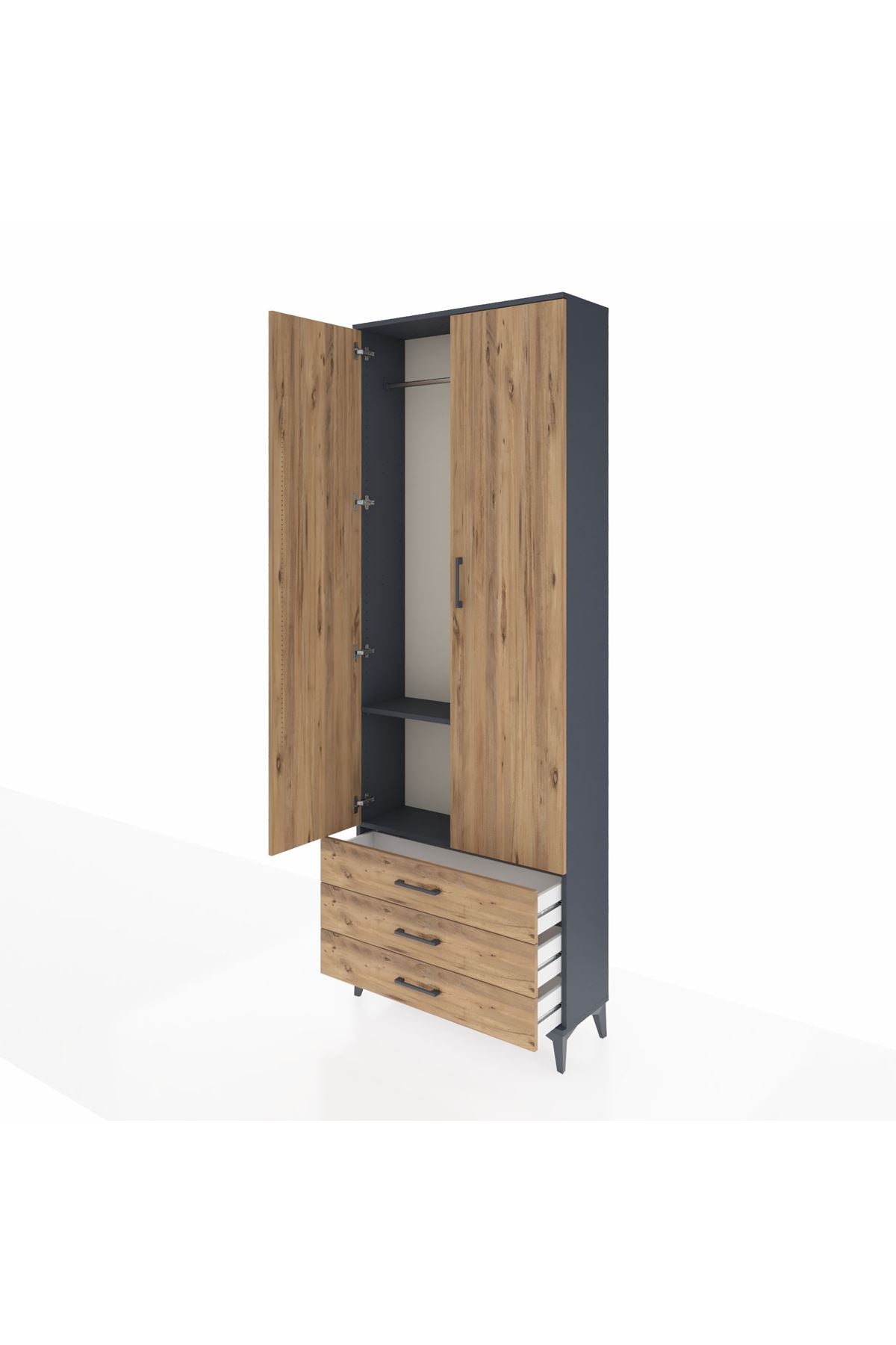 Arges Dolap 2 Raflı 3 Çekmeceli Tek Askılı 88x30x243 - S33M299V6A