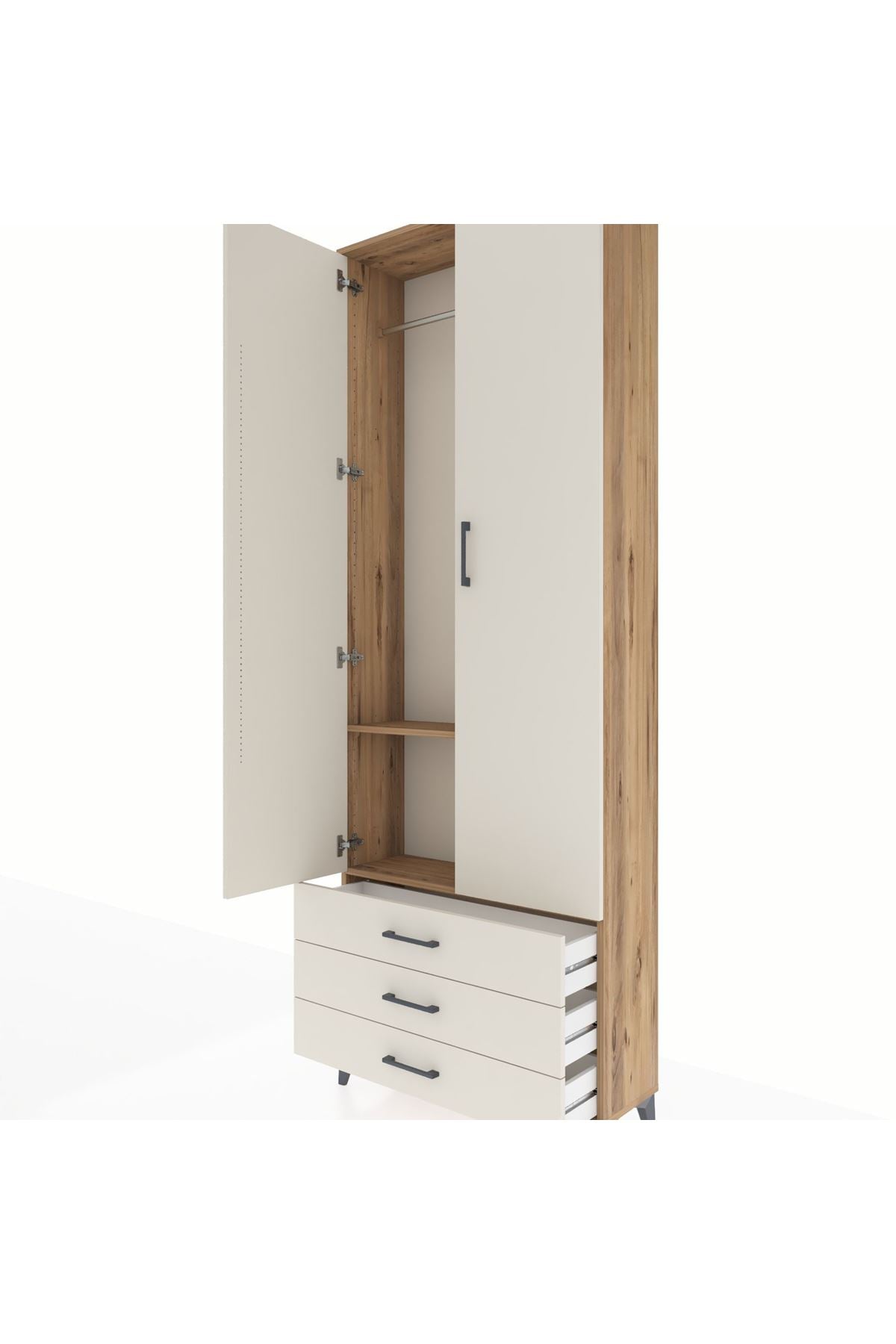 Arges Dolap 2 Raflı 3 Çekmeceli Tek Askılı 88x30x243 - S33M299V7A