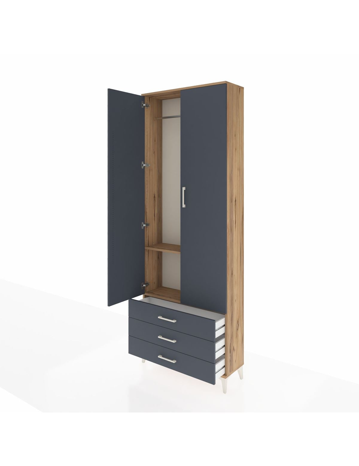 Arges Dolap 2 Raflı 3 Çekmeceli Tek Askılı 88x30x243 - S33M299V8A