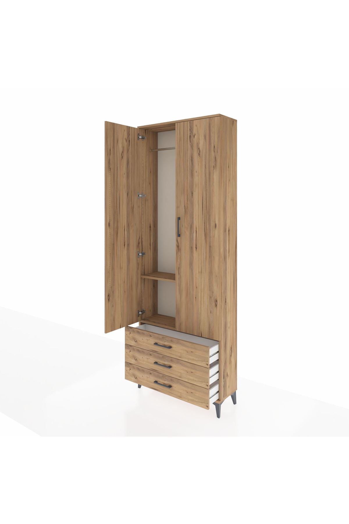Arges Dolap 2 Raflı 3 Çekmeceli Tek Askılı 88x30x243 - S33M299V9A