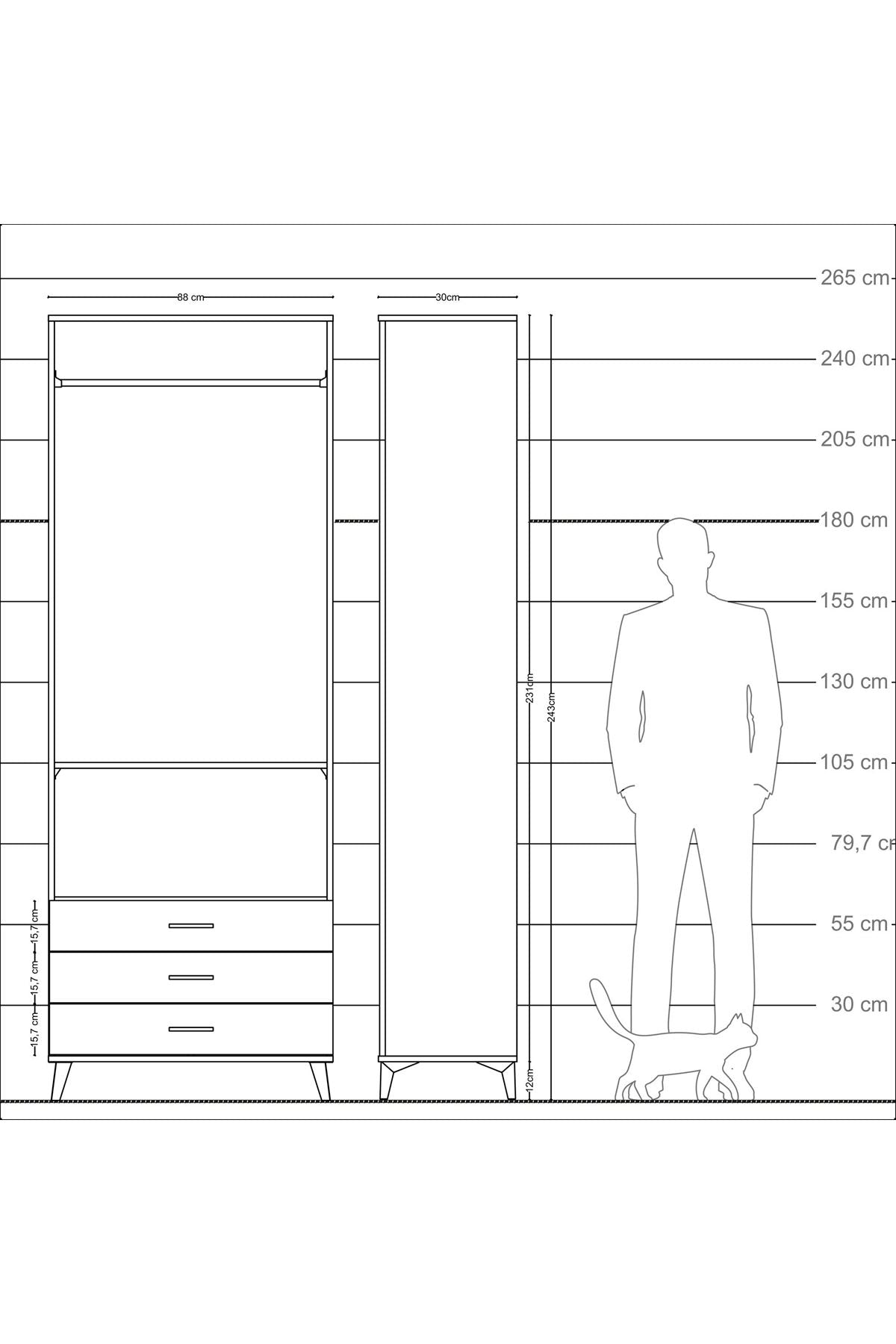 Arges Dolap 2 Raflı 3 Çekmeceli Tek Askılı 88x30x243 - S33M300V9A