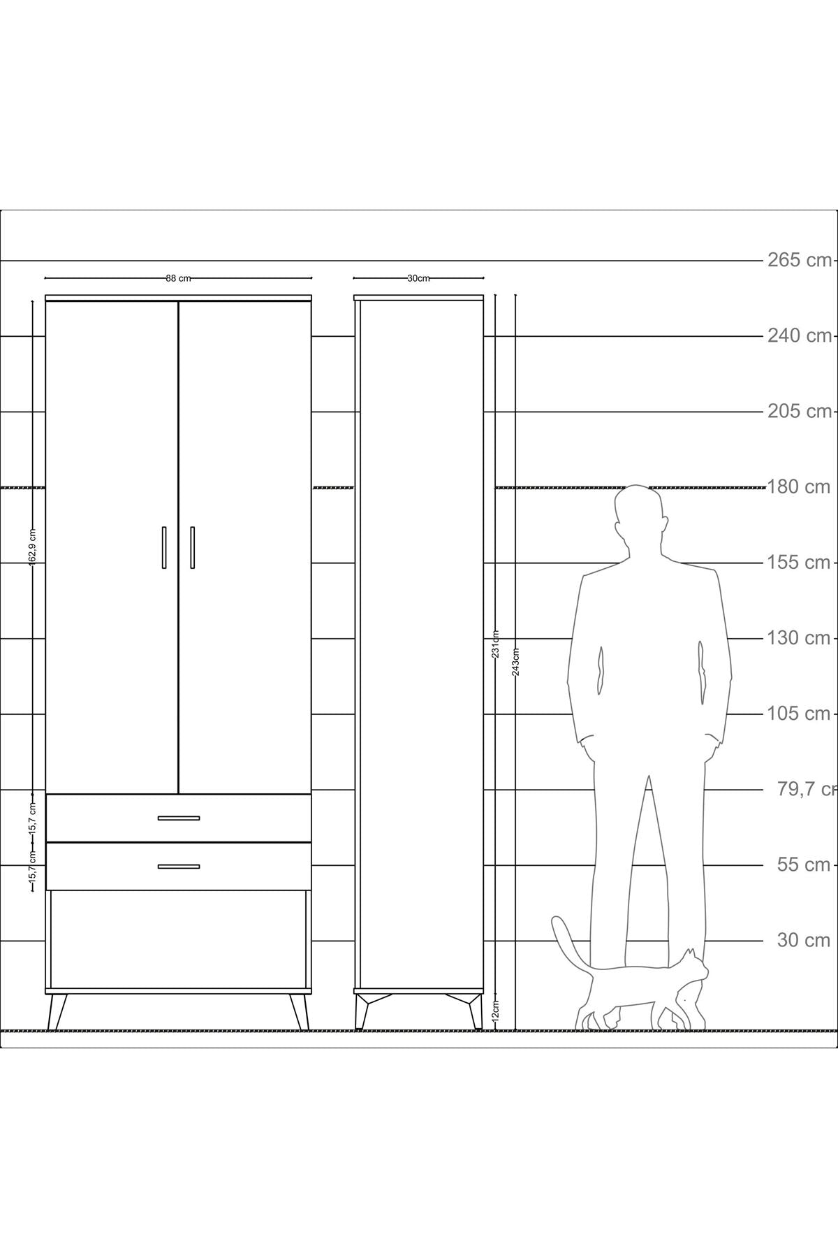 Arges Dolap 2 Raflı 2 Çekmeceli Tek Askılı 88x30x243 - S33M301V6A