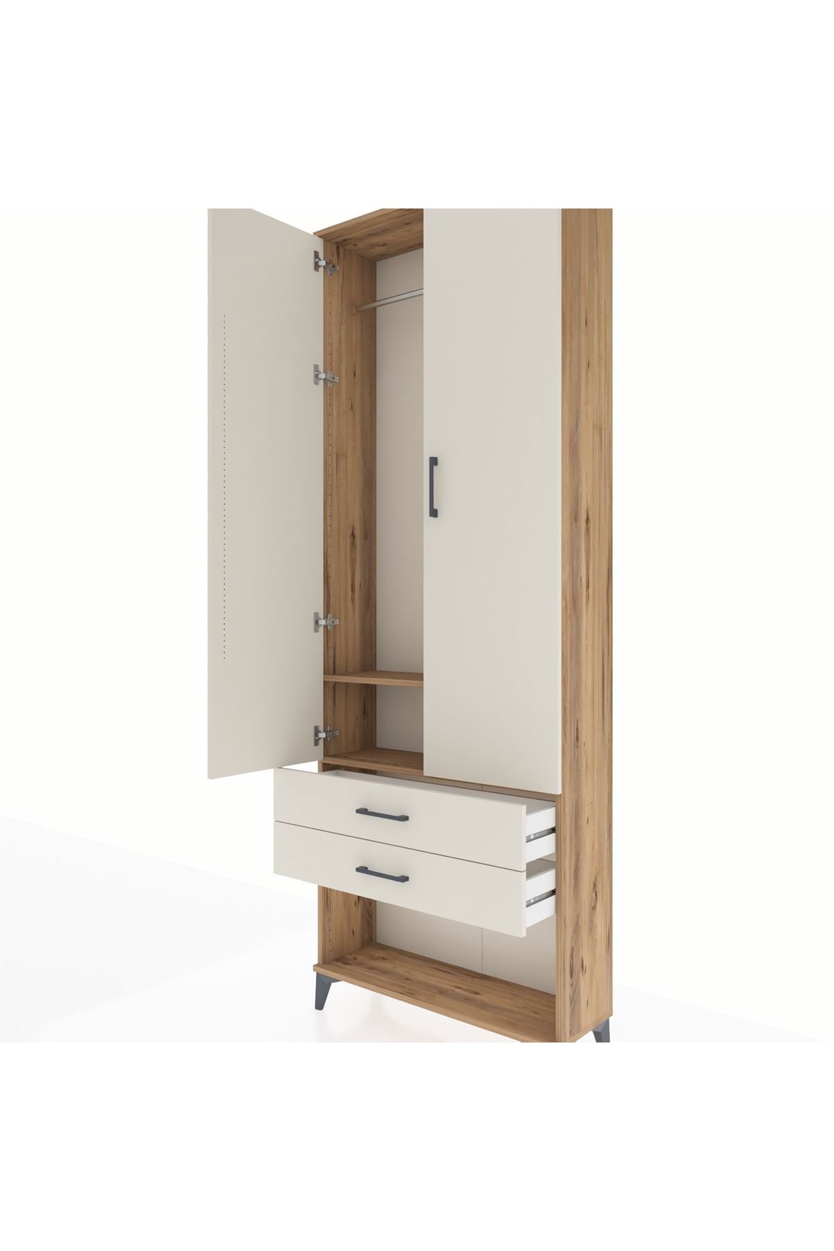 Arges Dolap 2 Raflı 2 Çekmeceli Tek Askılı 88x30x243 - S33M301V7A