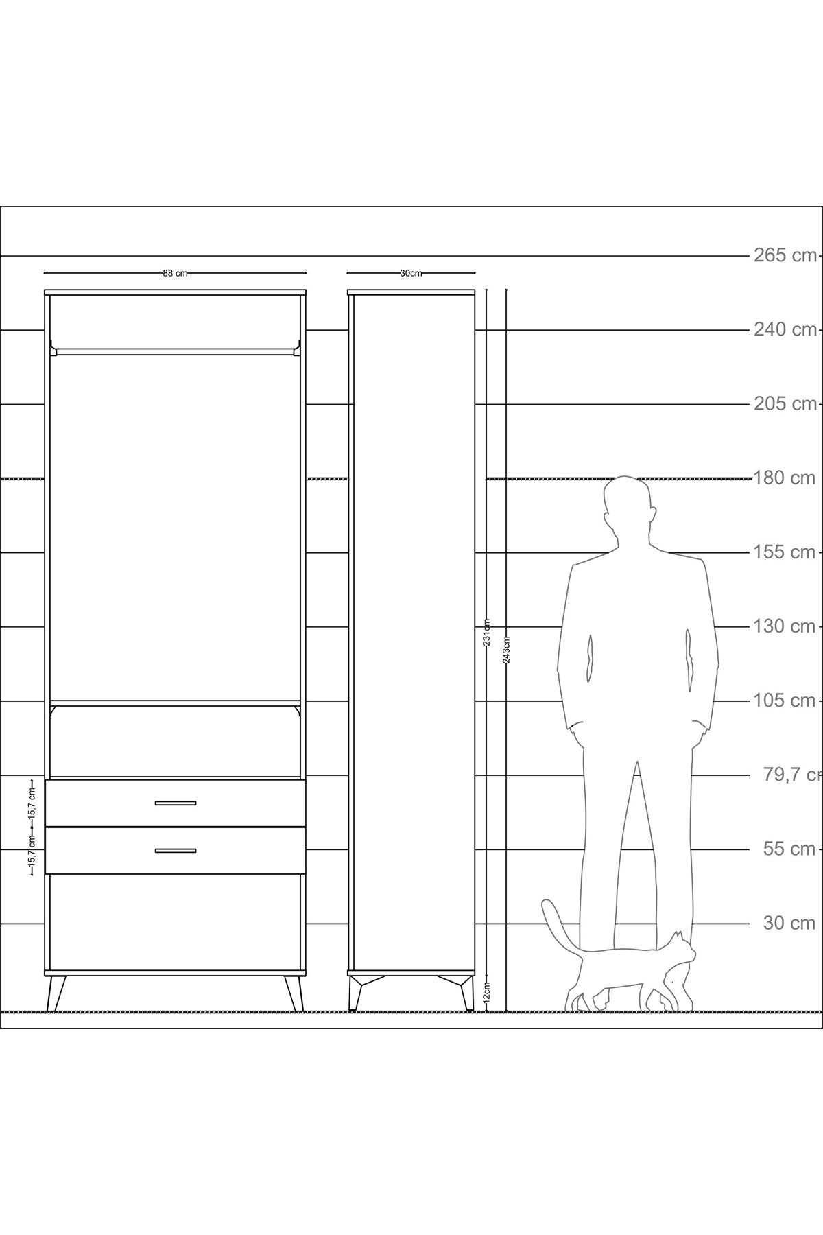 Arges Dolap 2 Raflı 2 Çekmeceli Tek Askılı 88x30x243 - S33M302V5A