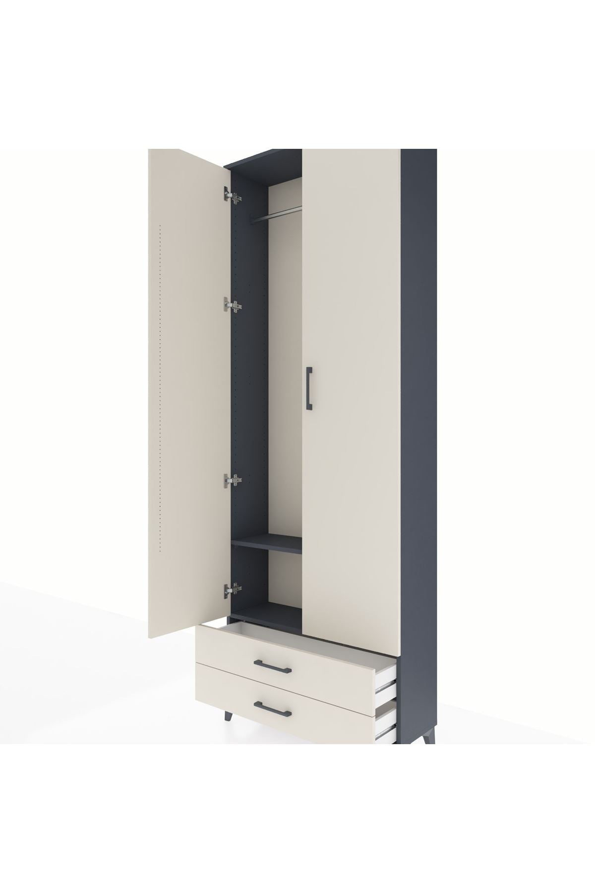 Arges Dolap 2 Raflı 2 Çekmeceli Tek Askılı 88x30x243 - S33M303V4A
