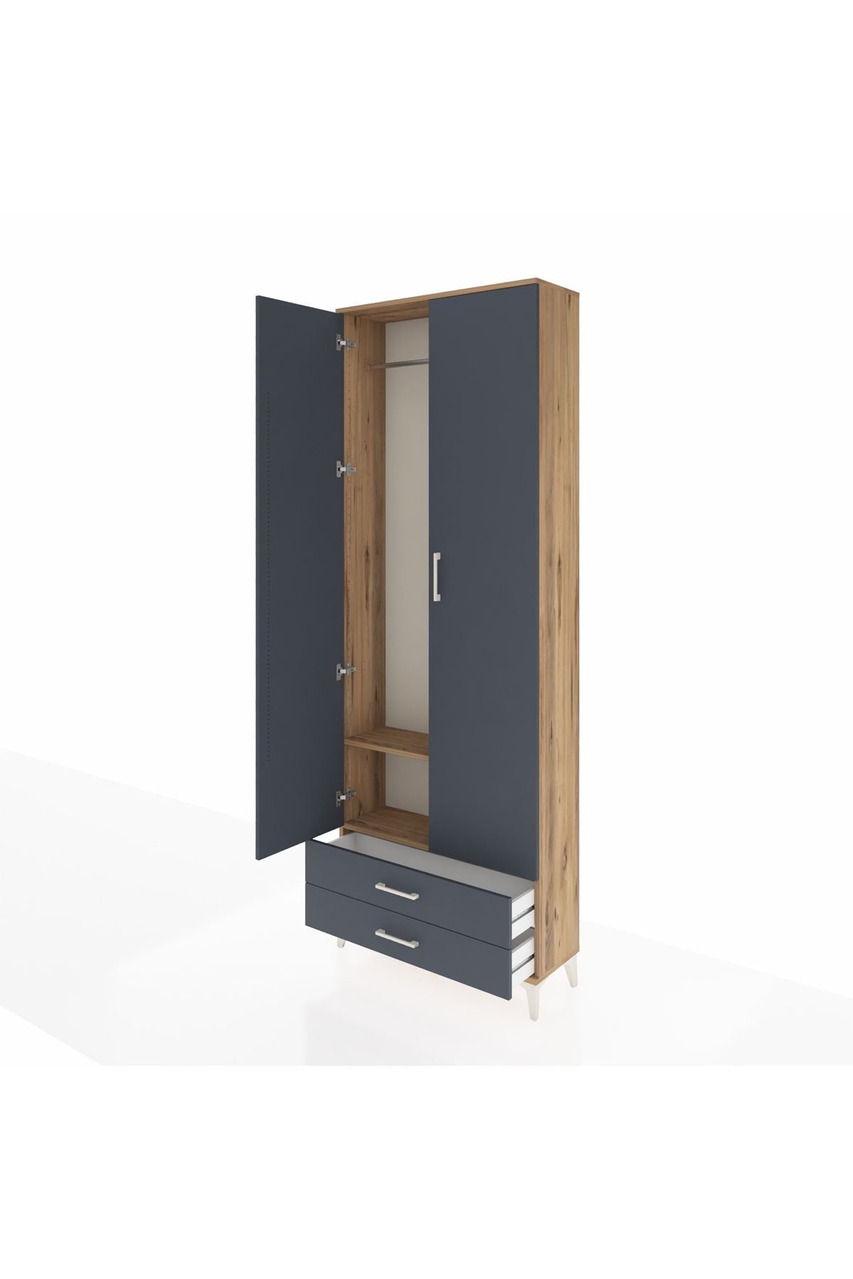 Arges Dolap 2 Raflı 2 Çekmeceli Tek Askılı 88x30x243 - S33M303V8A