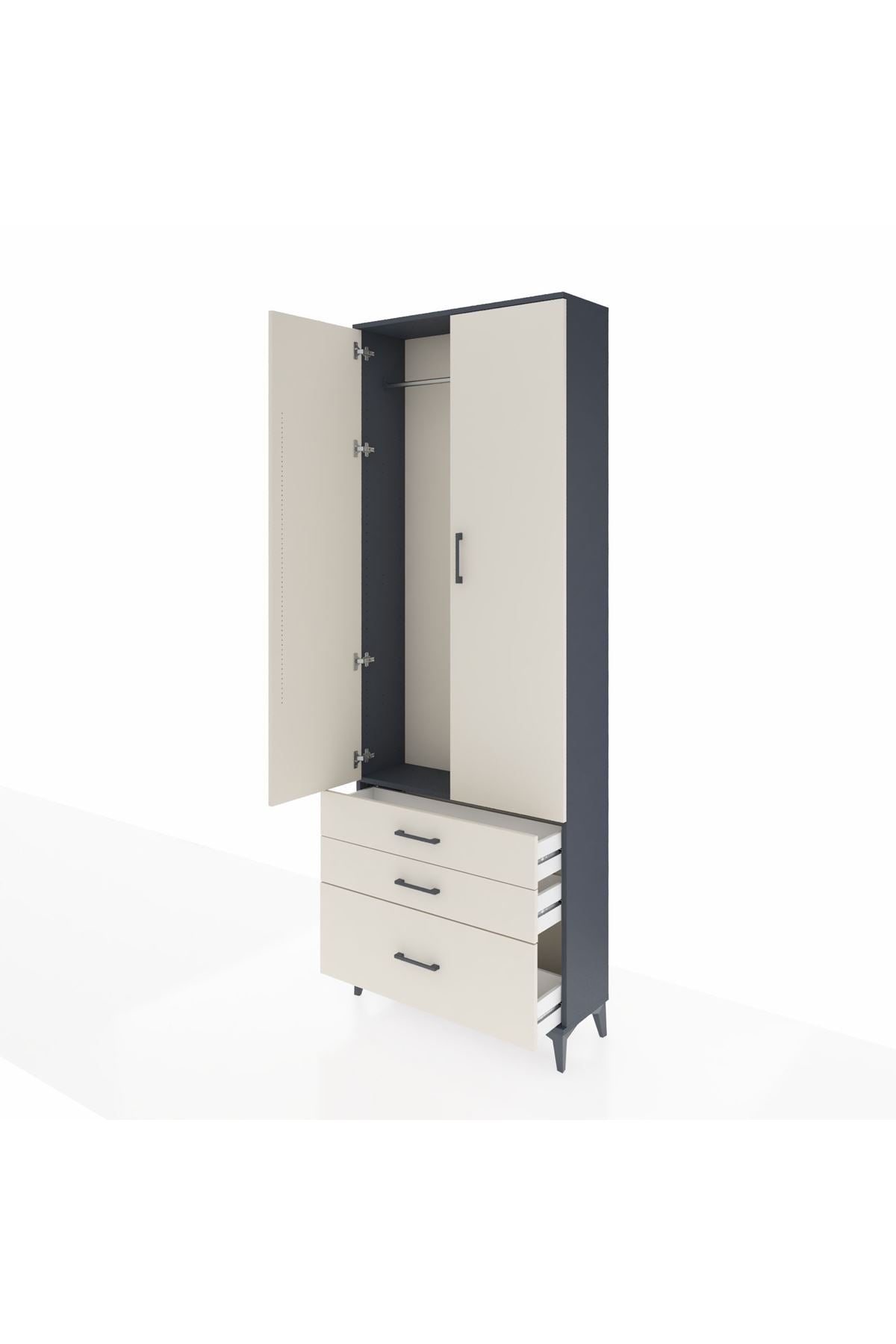 Arges Dolap Tek Raflı 3 Çekmeceli Tek Askılı 88x30x243 - S33M305V4A