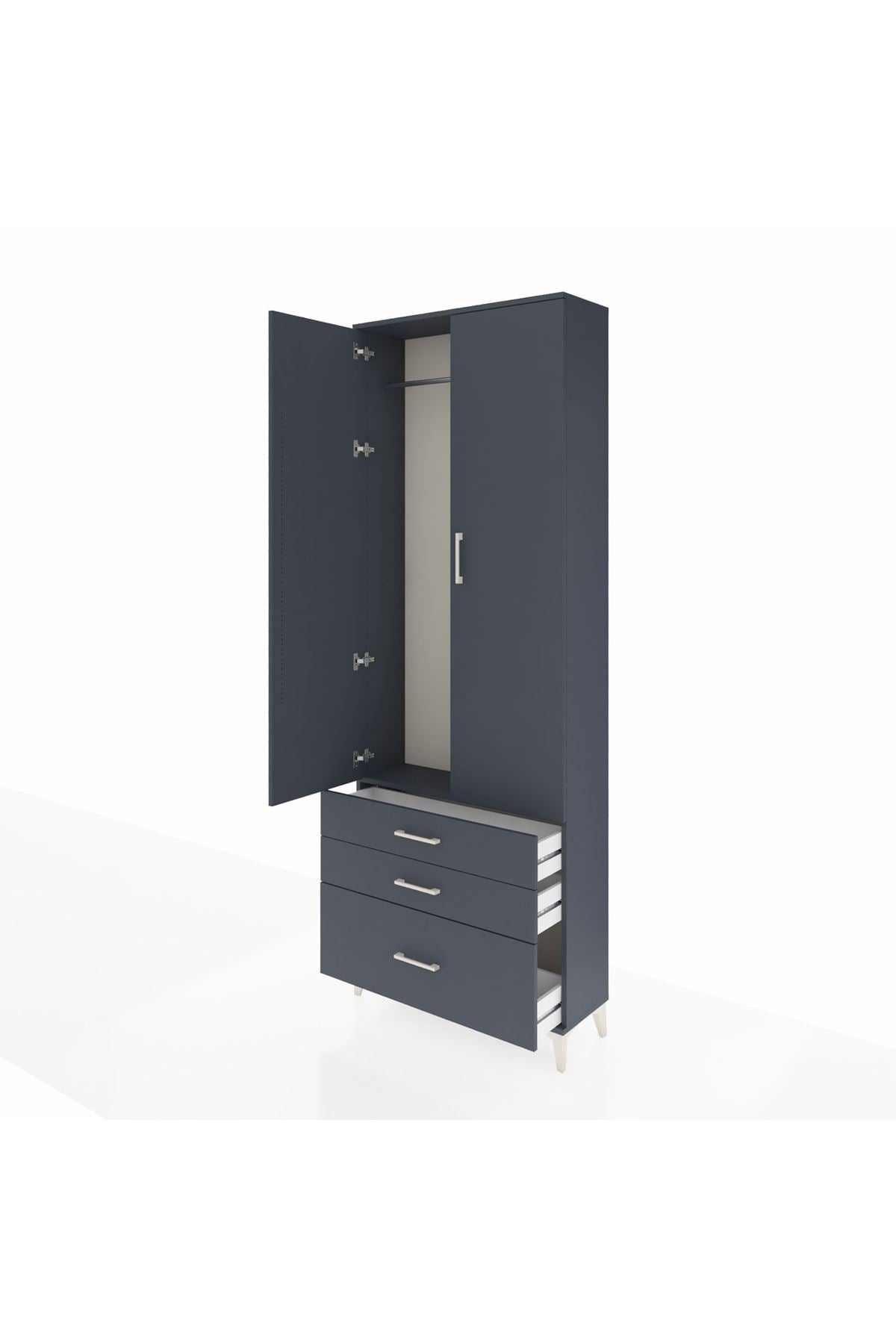 Arges Dolap Tek Raflı 3 Çekmeceli Tek Askılı 88x30x243 - S33M305V5A