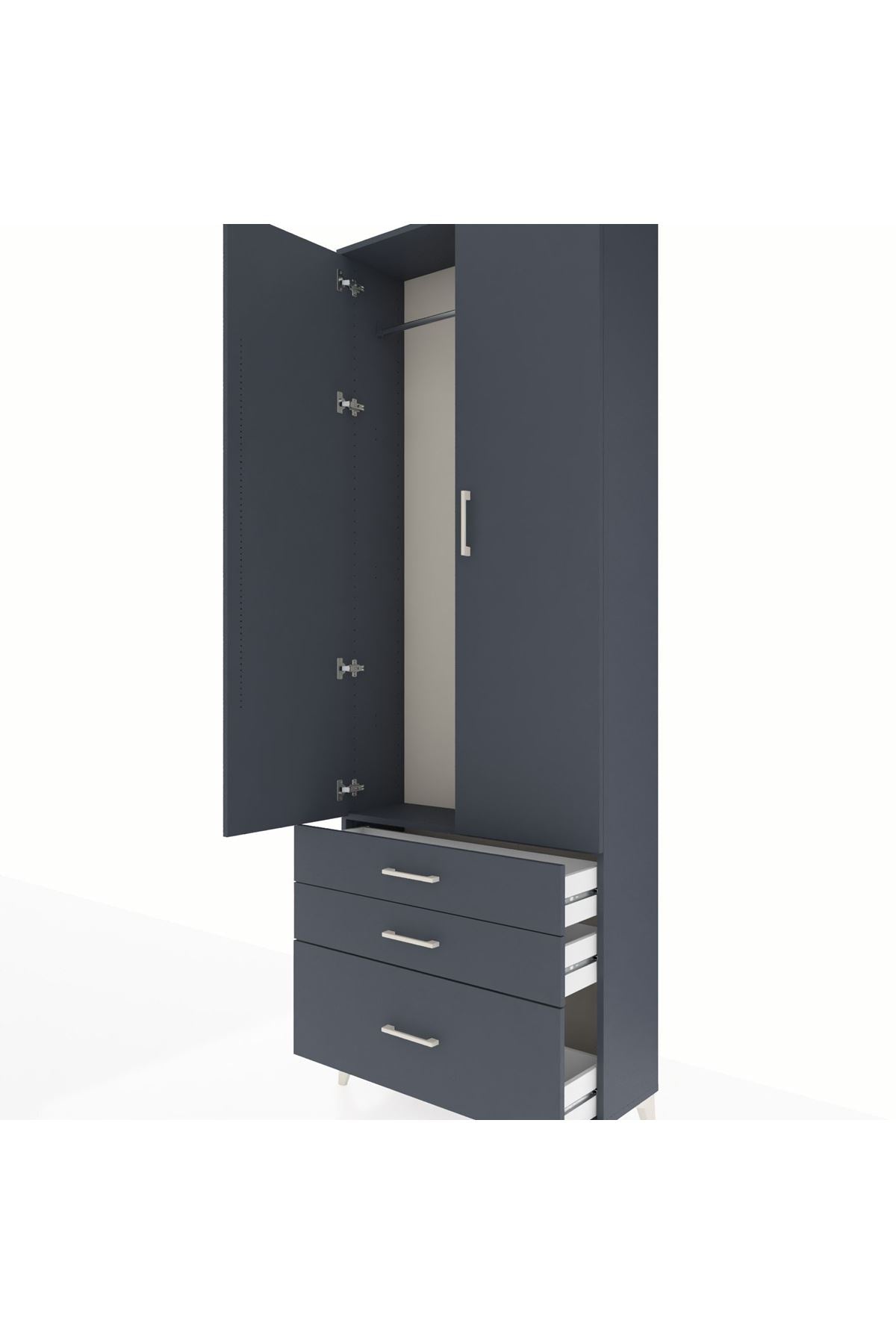 Arges Dolap Tek Raflı 3 Çekmeceli Tek Askılı 88x30x243 - S33M305V5A