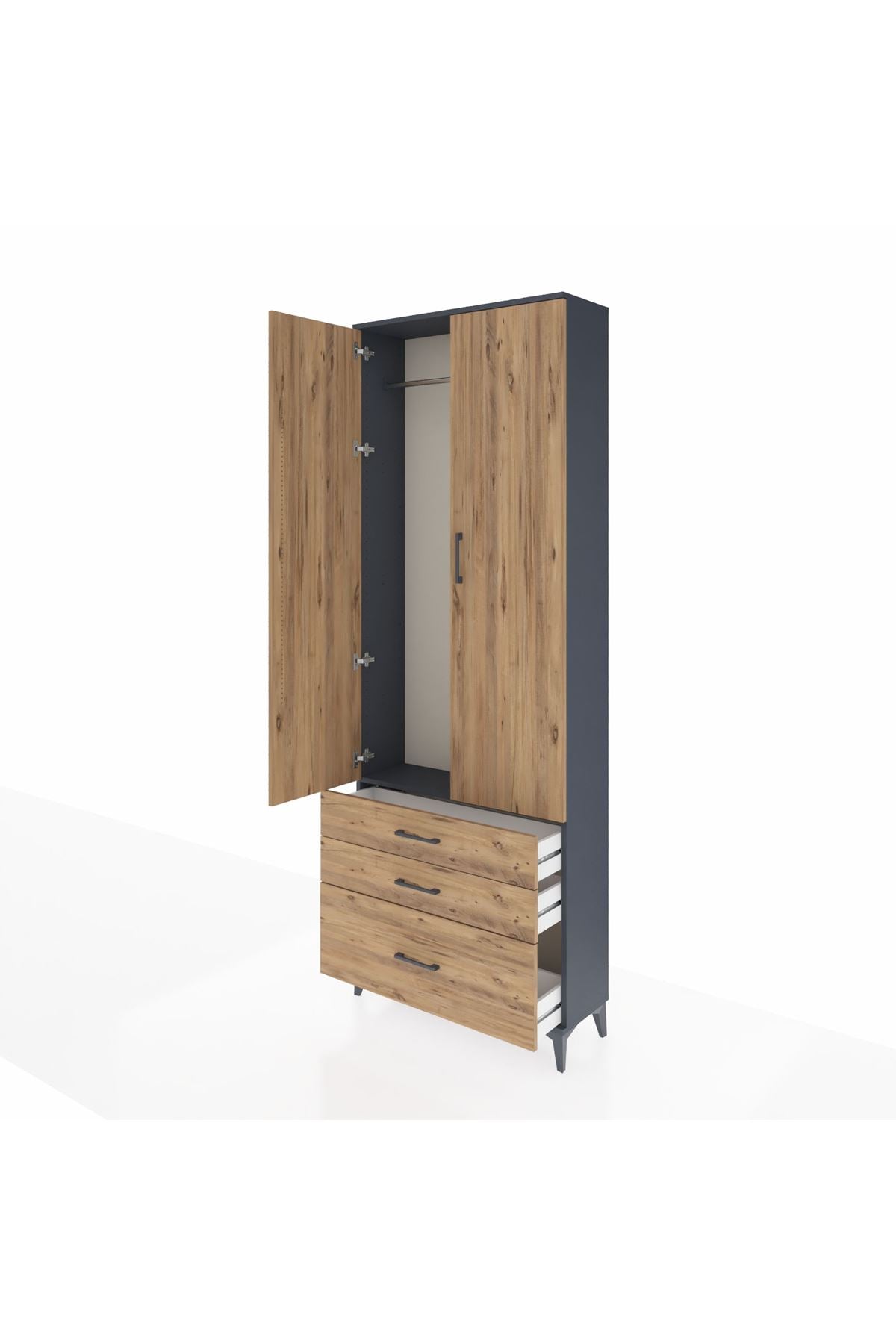 Arges Dolap Tek Raflı 3 Çekmeceli Tek Askılı 88x30x243 - S33M305V6A