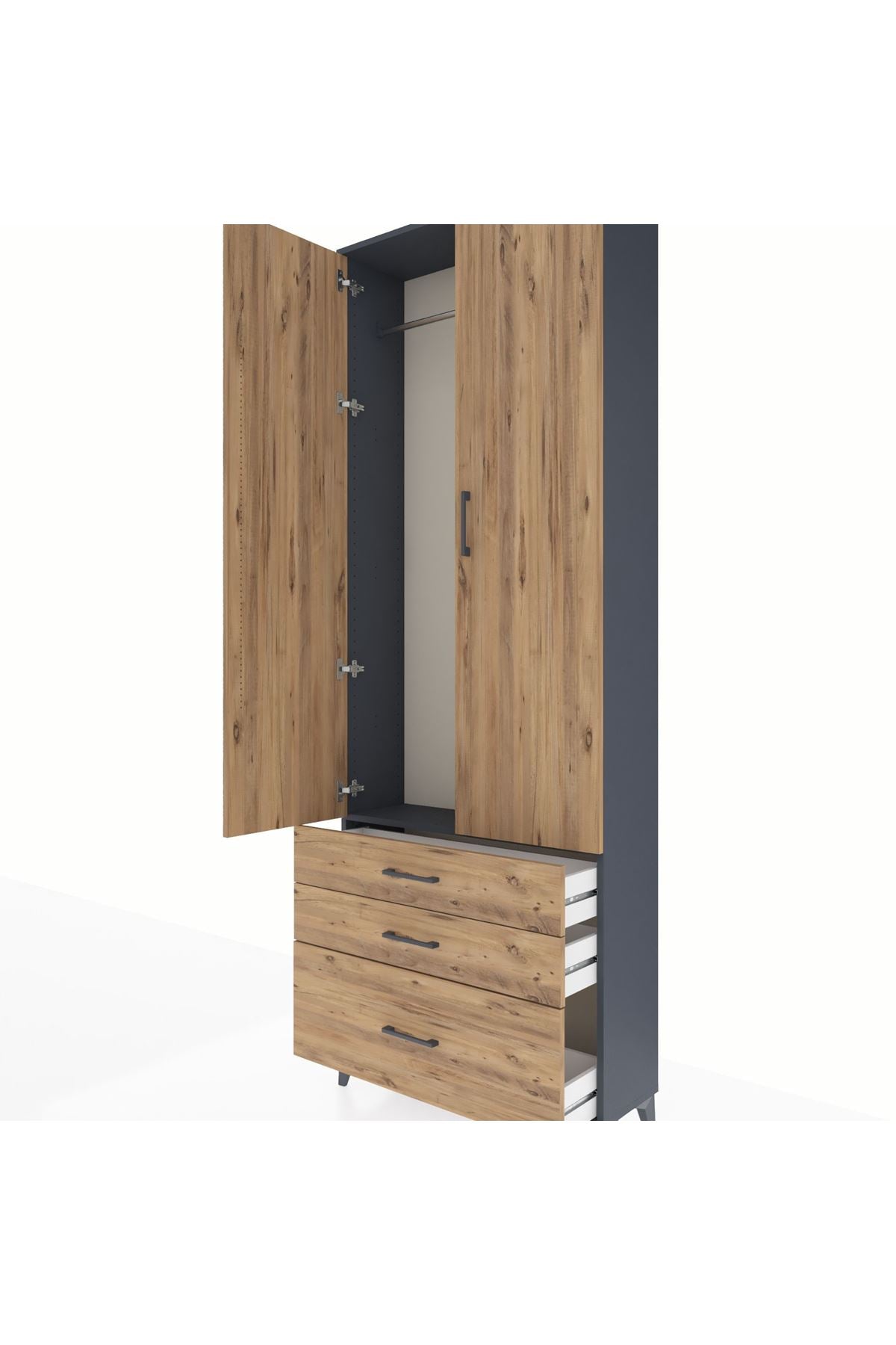 Arges Dolap Tek Raflı 3 Çekmeceli Tek Askılı 88x30x243 - S33M305V6A