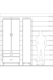 Arges Dolap Tek Raflı 3 Çekmeceli Tek Askılı 88x30x243 - S33M305V9A