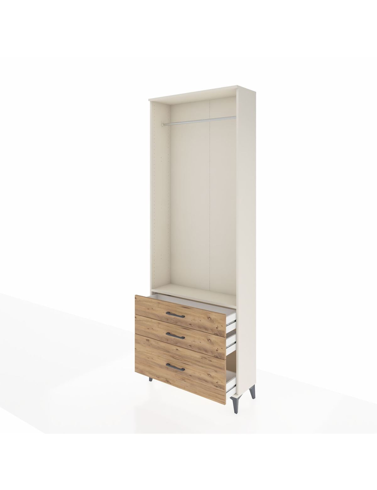 Arges Dolap Tek Raflı 3 Çekmeceli Tek Askılı 88x30x243 - S33M306V3A