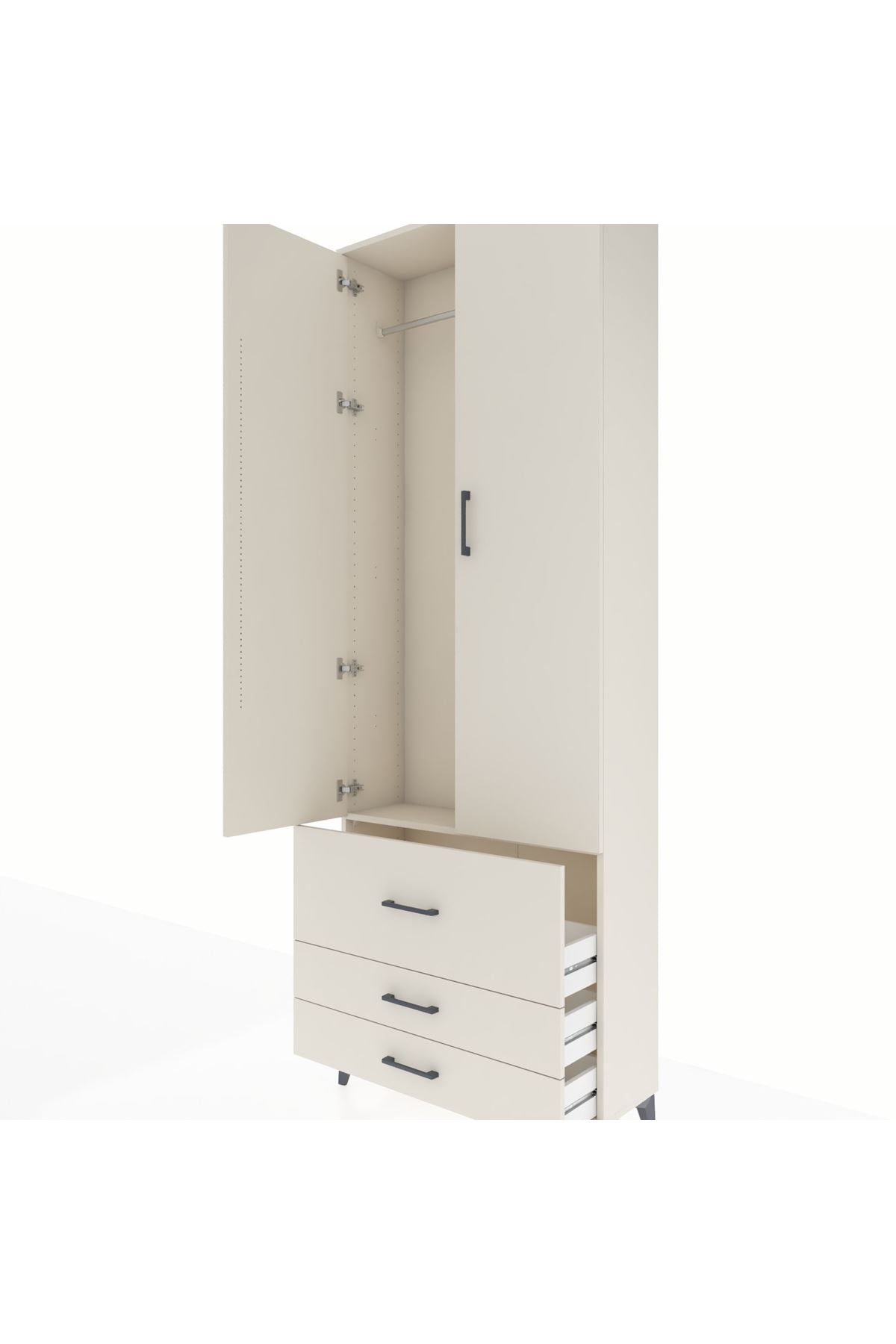 Arges Dolap Tek Raflı 3 Çekmeceli Tek Askılı 88x30x243 - S33M307V1A