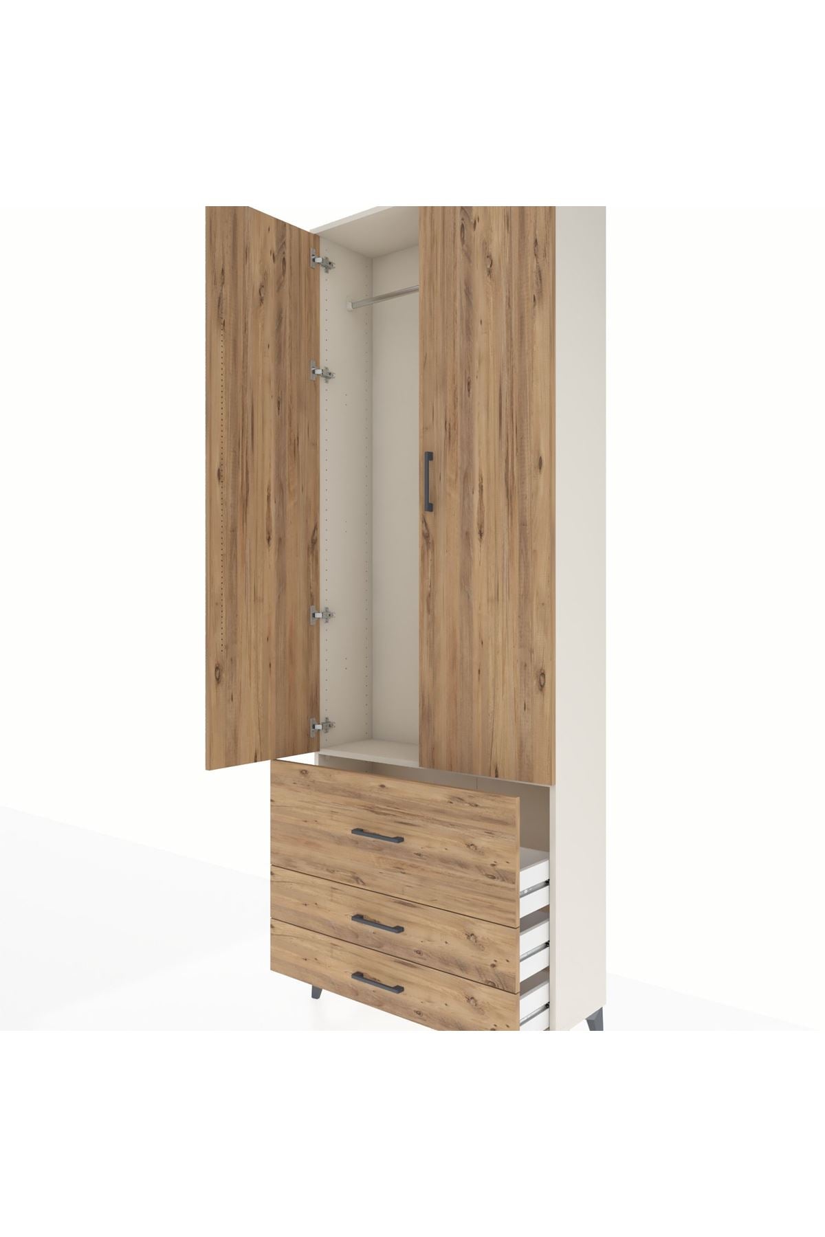 Arges Dolap Tek Raflı 3 Çekmeceli Tek Askılı 88x30x243 - S33M307V3A