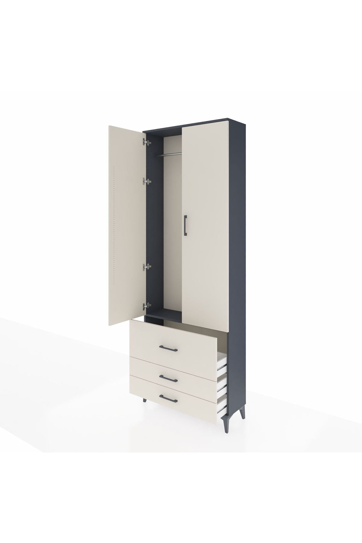 Arges Dolap Tek Raflı 3 Çekmeceli Tek Askılı 88x30x243 - S33M307V4A