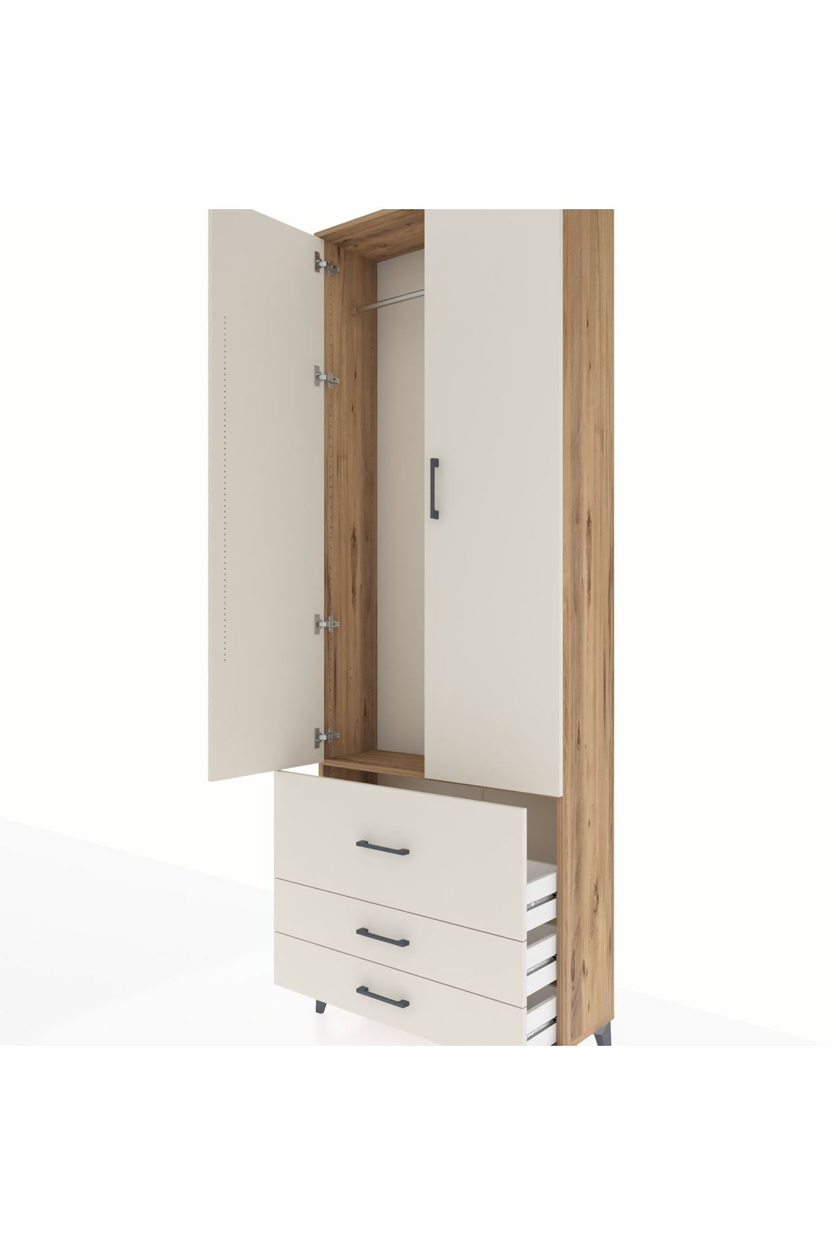 Arges Dolap Tek Raflı 3 Çekmeceli Tek Askılı 88x30x243 - S33M307V7A