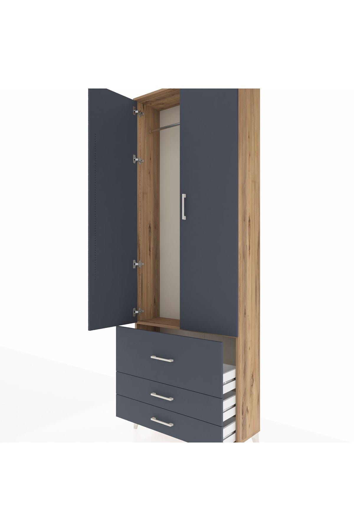 Arges Dolap Tek Raflı 3 Çekmeceli Tek Askılı 88x30x243 - S33M307V8A