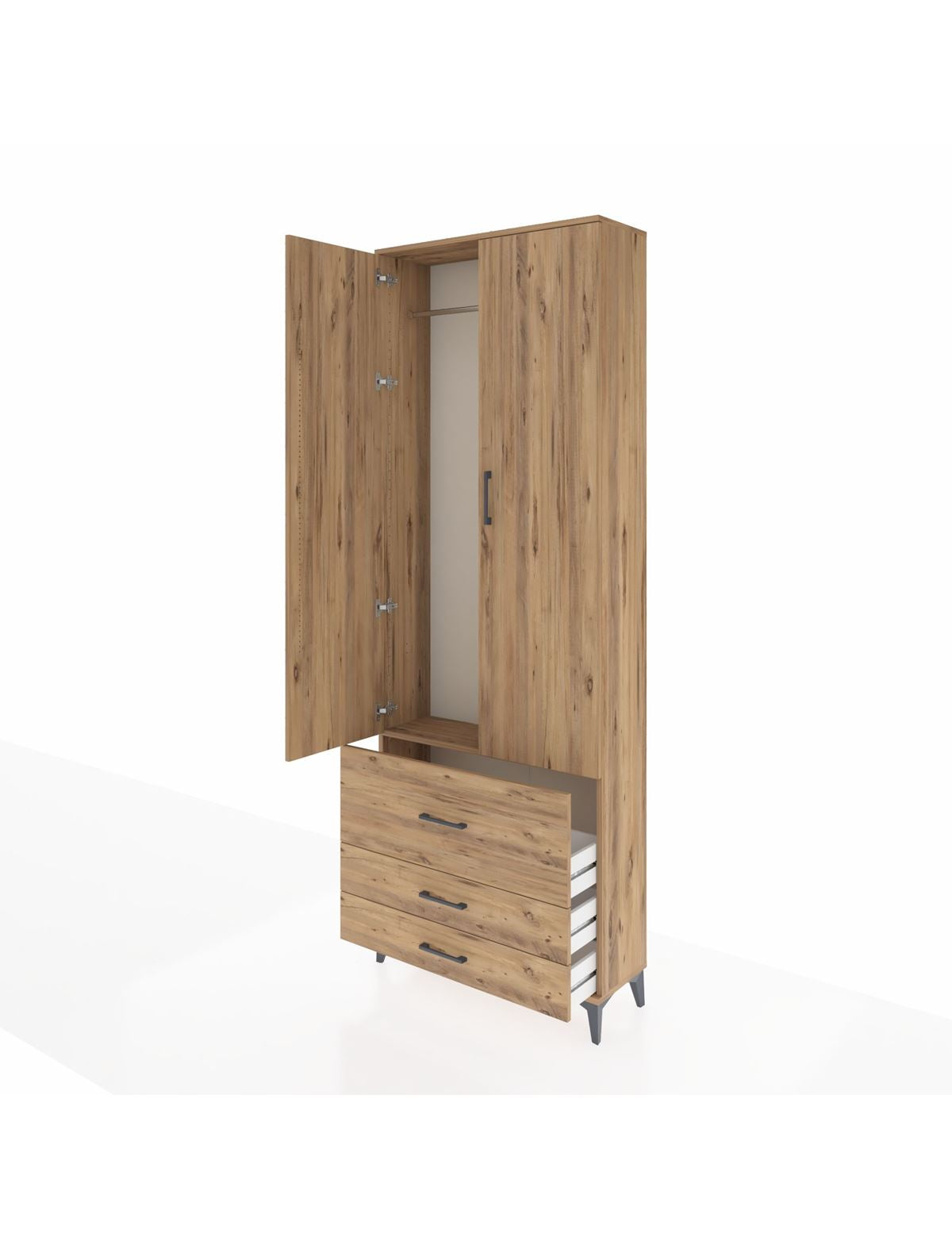 Arges Dolap Tek Raflı 3 Çekmeceli Tek Askılı 88x30x243 - S33M307V9A