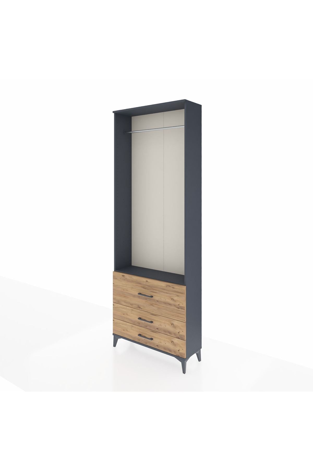 Arges Dolap Tek Raflı 3 Çekmeceli Tek Askılı 88x30x243 - S33M308V6A
