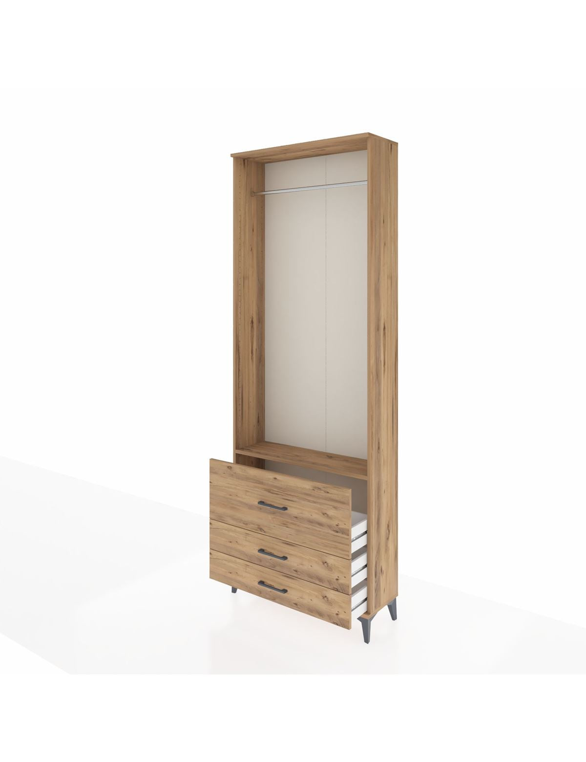Arges Dolap Tek Raflı 3 Çekmeceli Tek Askılı 88x30x243 - S33M308V9A