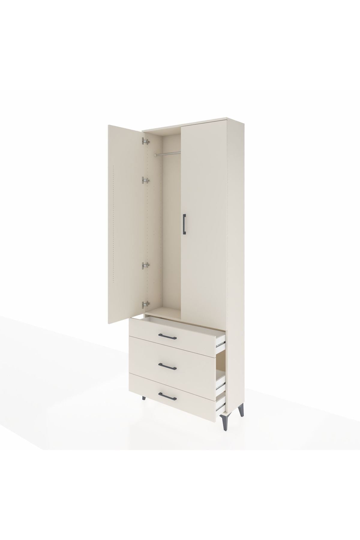 Arges Dolap Tek Raflı 3 Çekmeceli Tek Askılı 88x30x243 - S33M309V1A