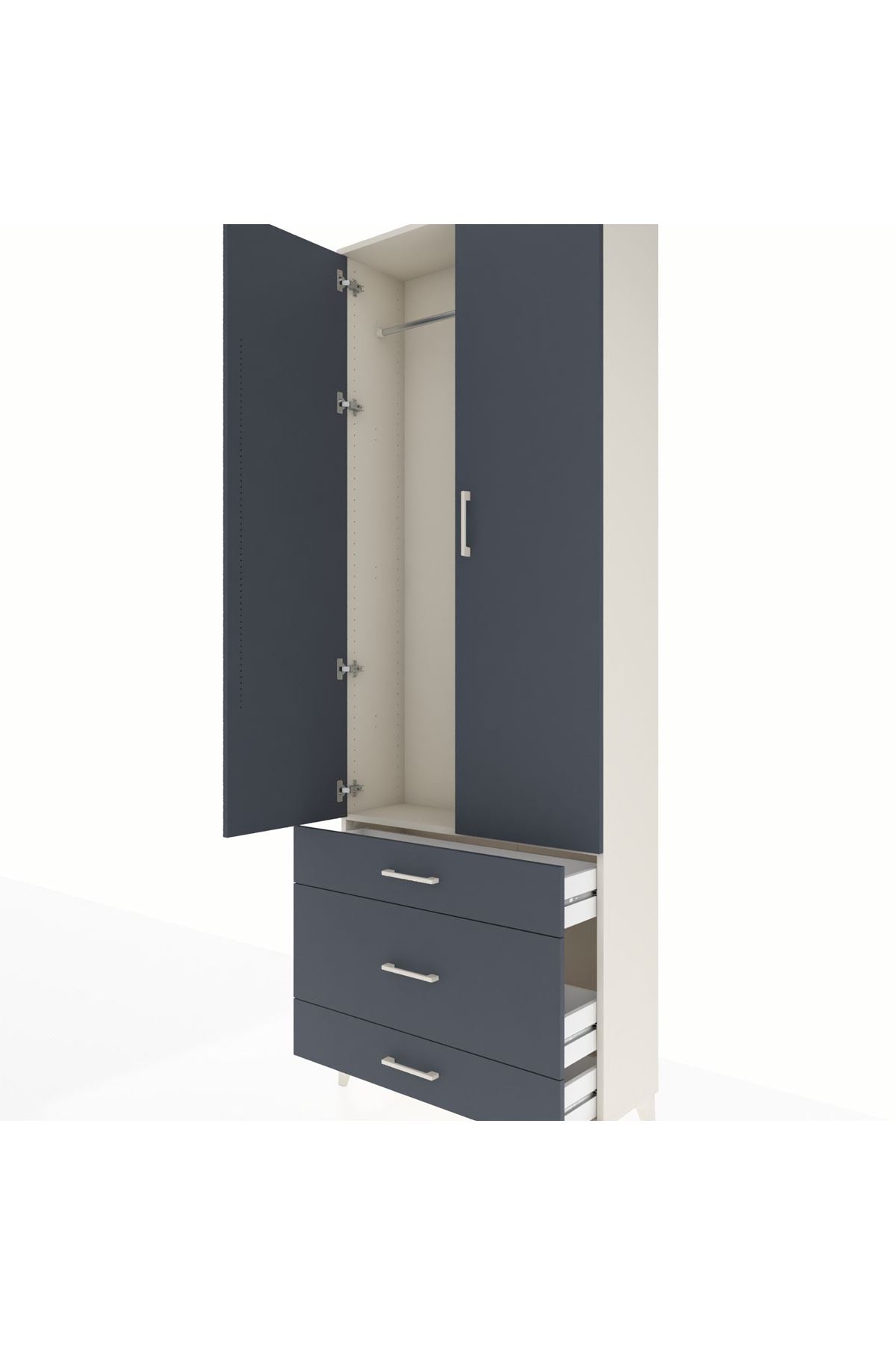 Arges Dolap Tek Raflı 3 Çekmeceli Tek Askılı 88x30x243 - S33M309V2A