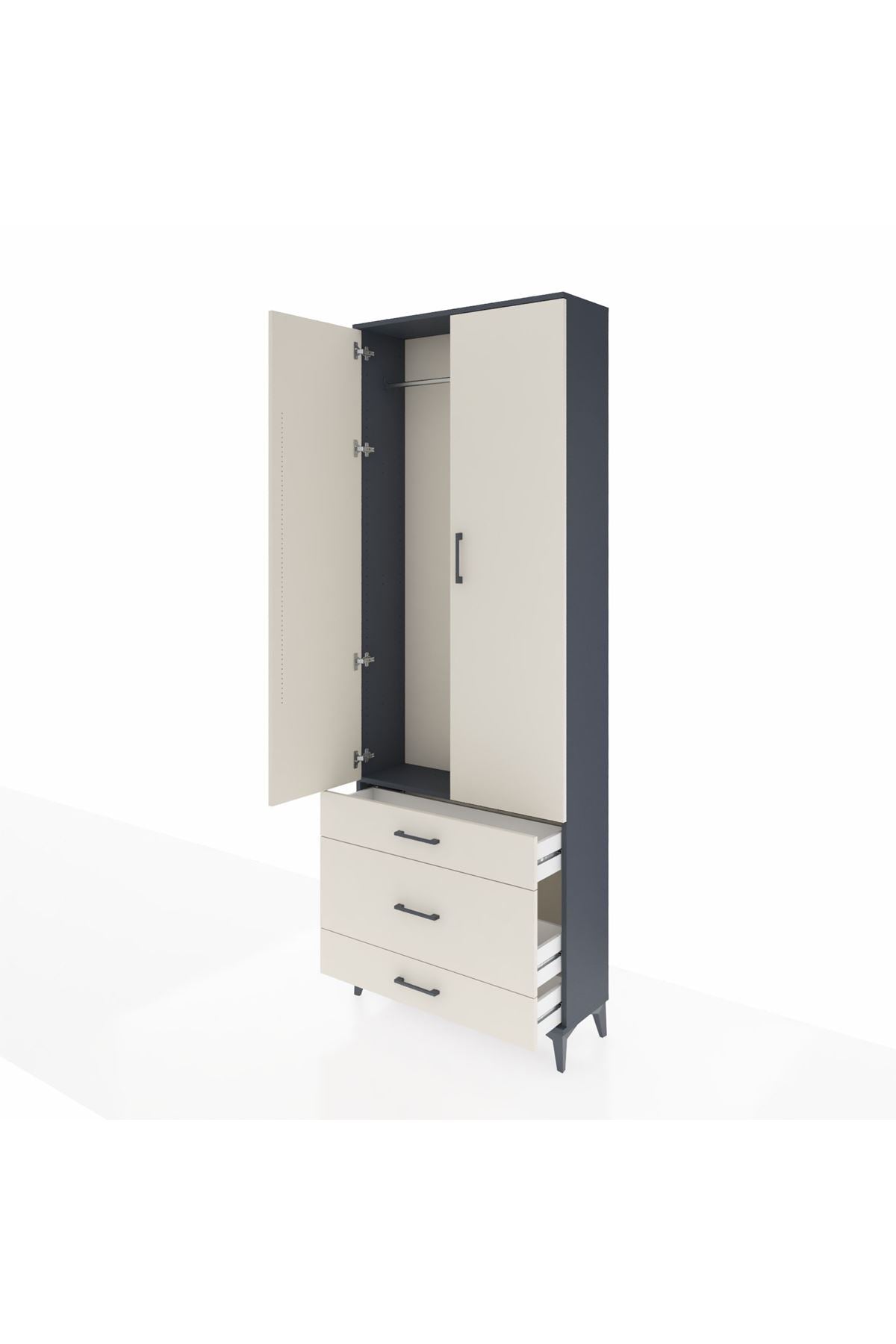 Arges Dolap Tek Raflı 3 Çekmeceli Tek Askılı 88x30x243 - S33M309V4A
