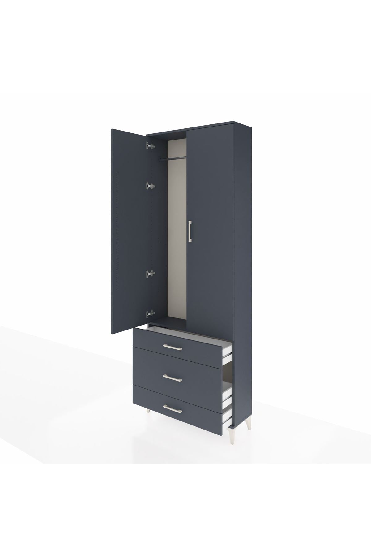 Arges Dolap Tek Raflı 3 Çekmeceli Tek Askılı 88x30x243 - S33M309V5A