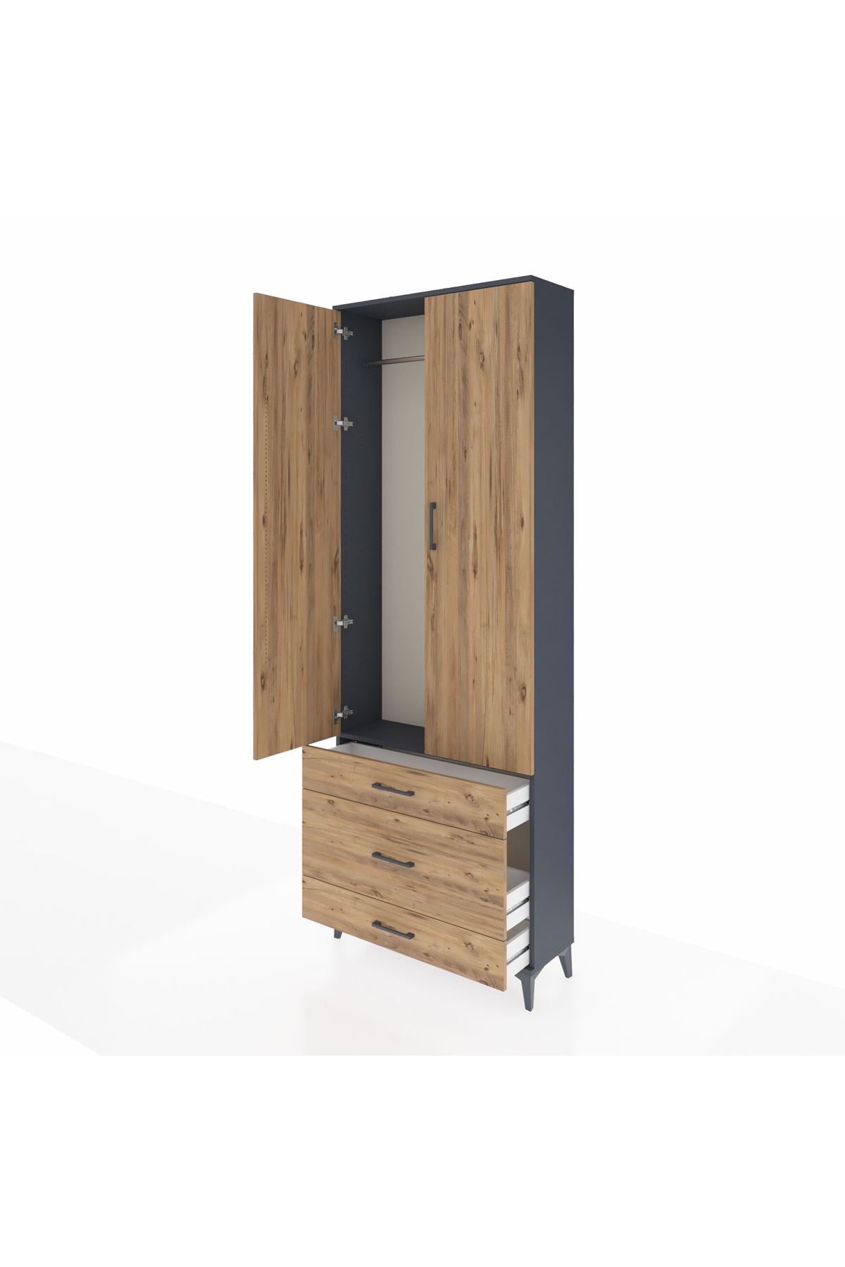 Arges Dolap Tek Raflı 3 Çekmeceli Tek Askılı 88x30x243 - S33M309V6A