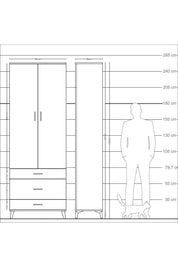 Arges Dolap Tek Raflı 3 Çekmeceli Tek Askılı 88x30x243 - S33M309V6A