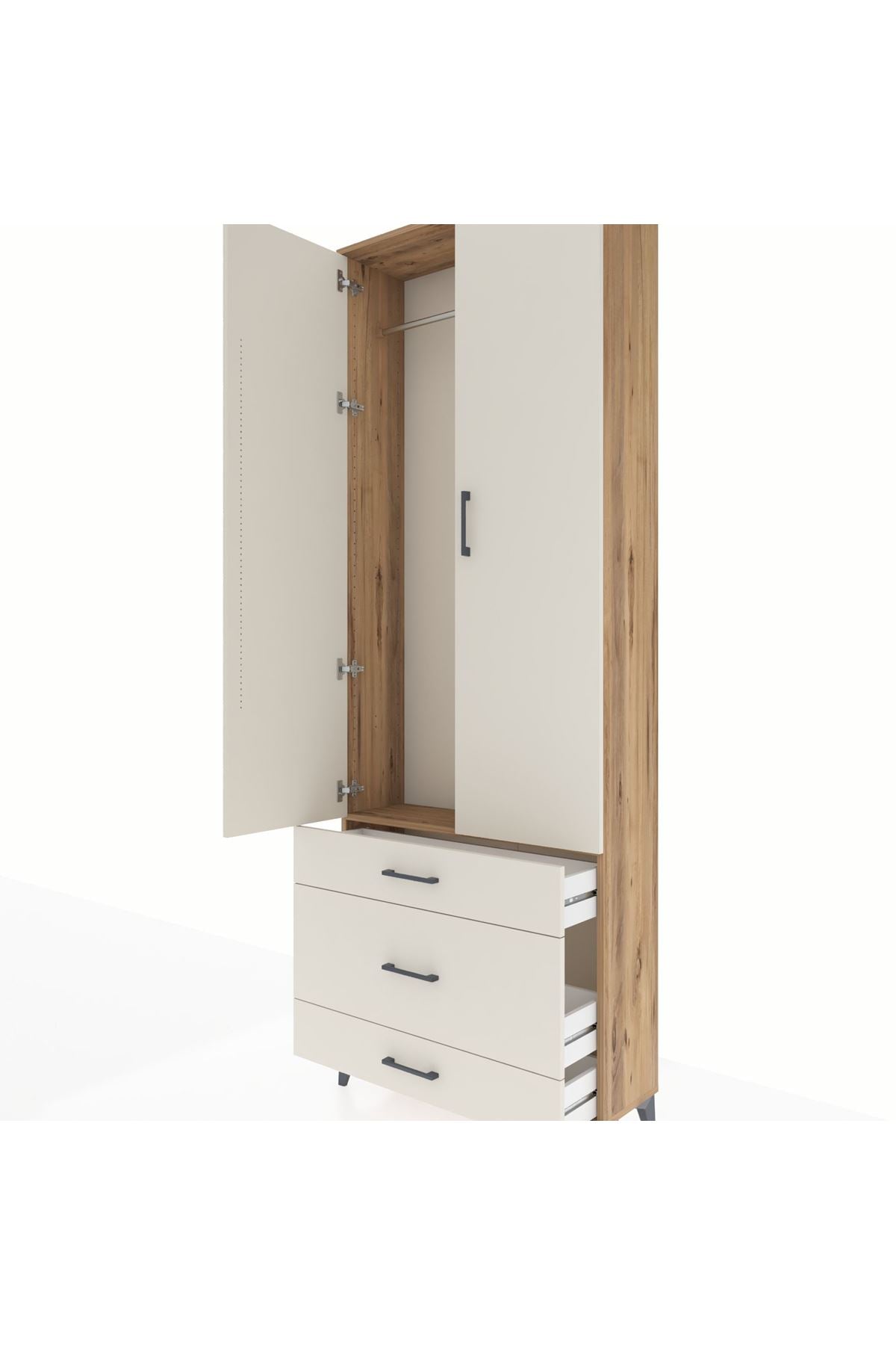 Arges Dolap Tek Raflı 3 Çekmeceli Tek Askılı 88x30x243 - S33M309V7A