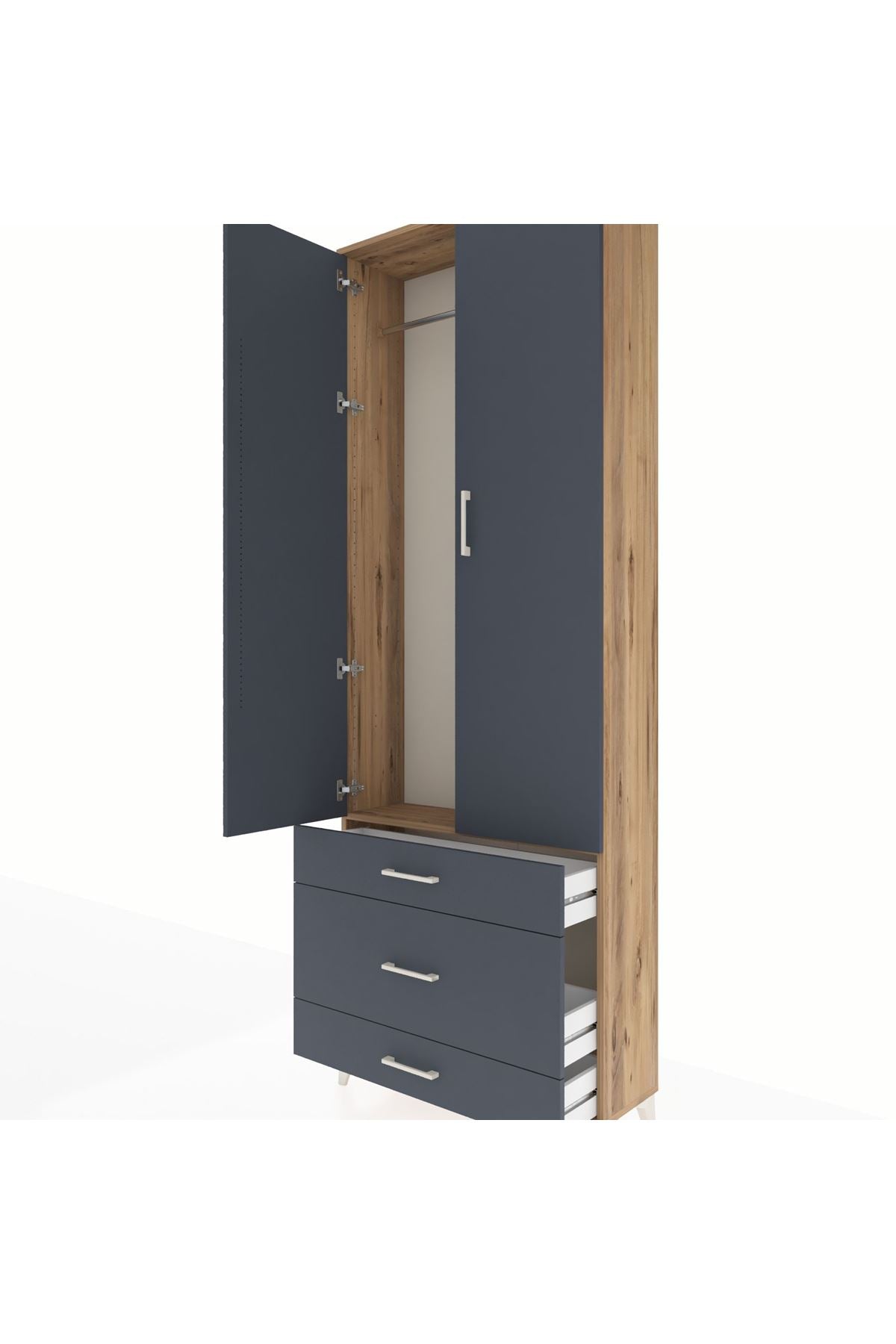 Arges Dolap Tek Raflı 3 Çekmeceli Tek Askılı 88x30x243 - S33M309V8A