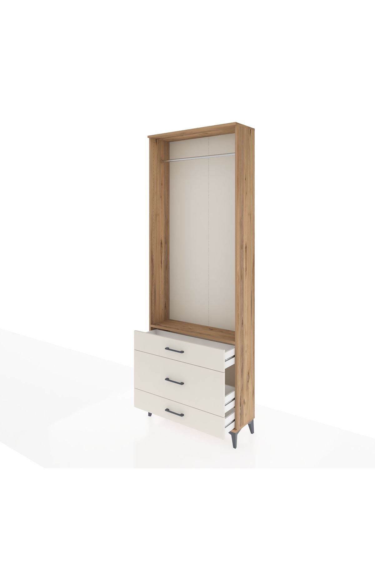 Arges Dolap Tek Raflı 3 Çekmeceli Tek Askılı 88x30x243 - S33M310V7A