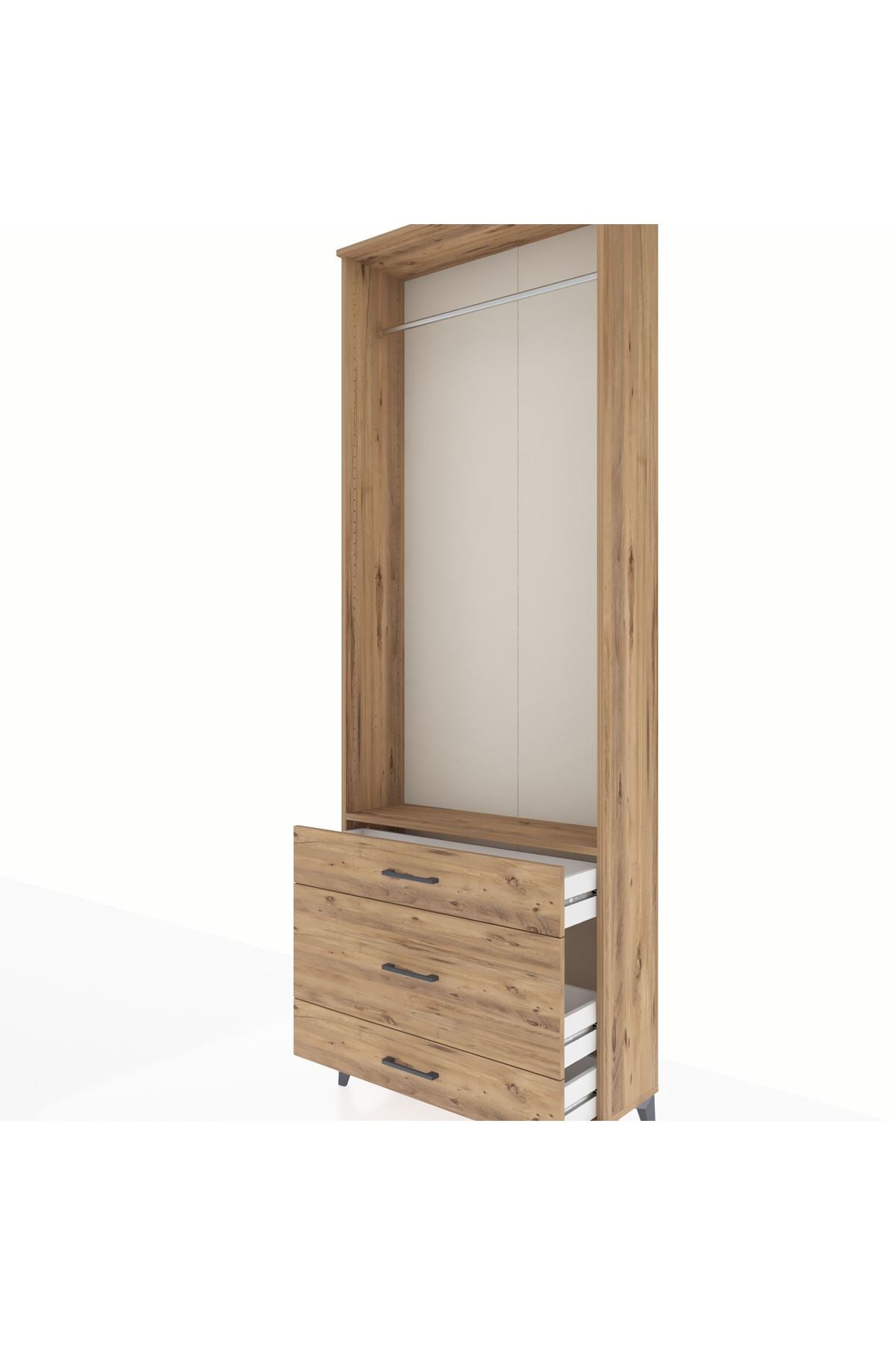 Arges Dolap Tek Raflı 3 Çekmeceli Tek Askılı 88x30x243 - S33M310V9A
