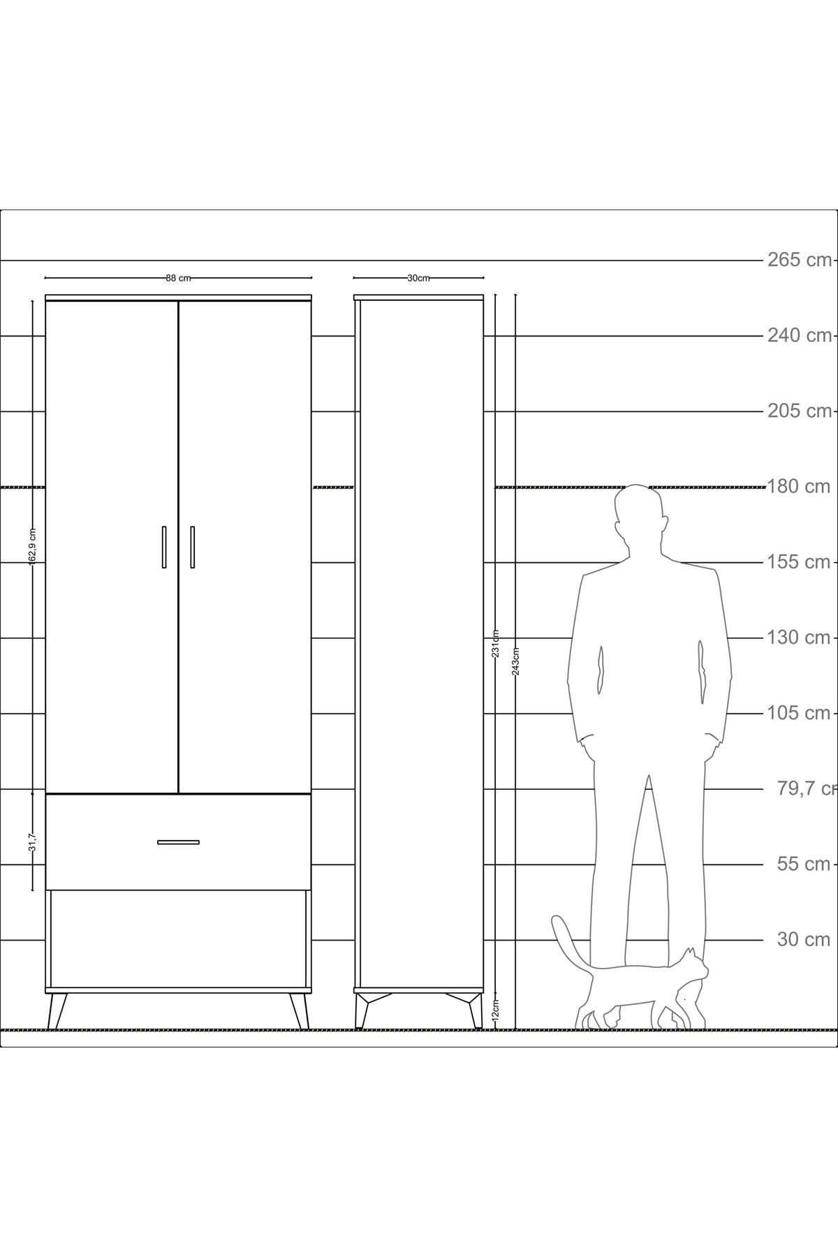 Arges Dolap Tek Raflı Tek Çekmeceli Tek Askılı 88x30x243 - S33M311V6A