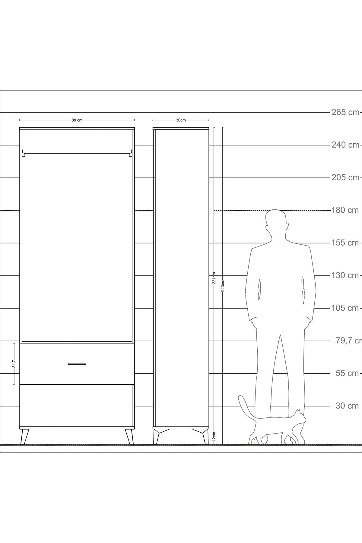 Arges Dolap Tek Raflı Tek Çekmeceli Tek Askılı 88x30x243 - S33M312V5A