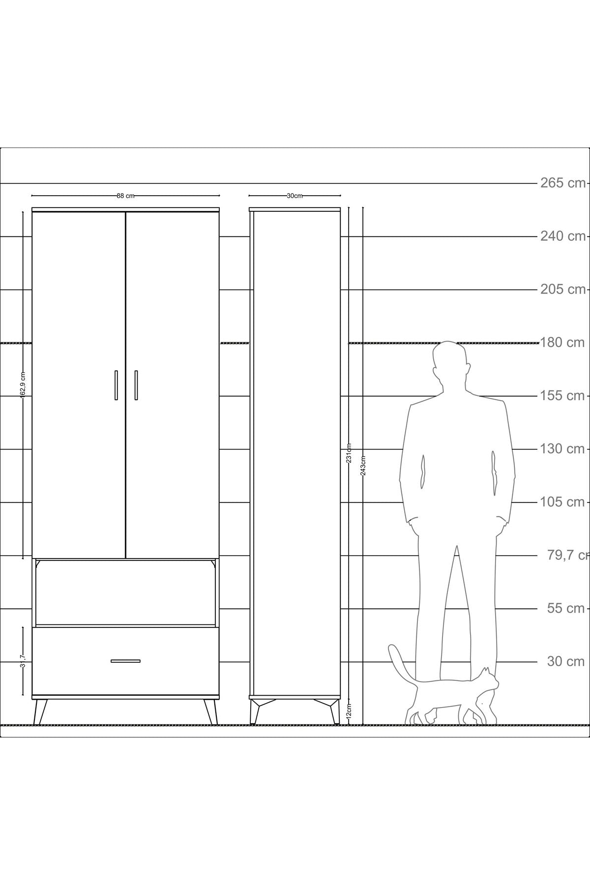 Arges Dolap 2 Raflı Tek Çekmeceli Tek Askılı 88x30x243 - S33M313V7A